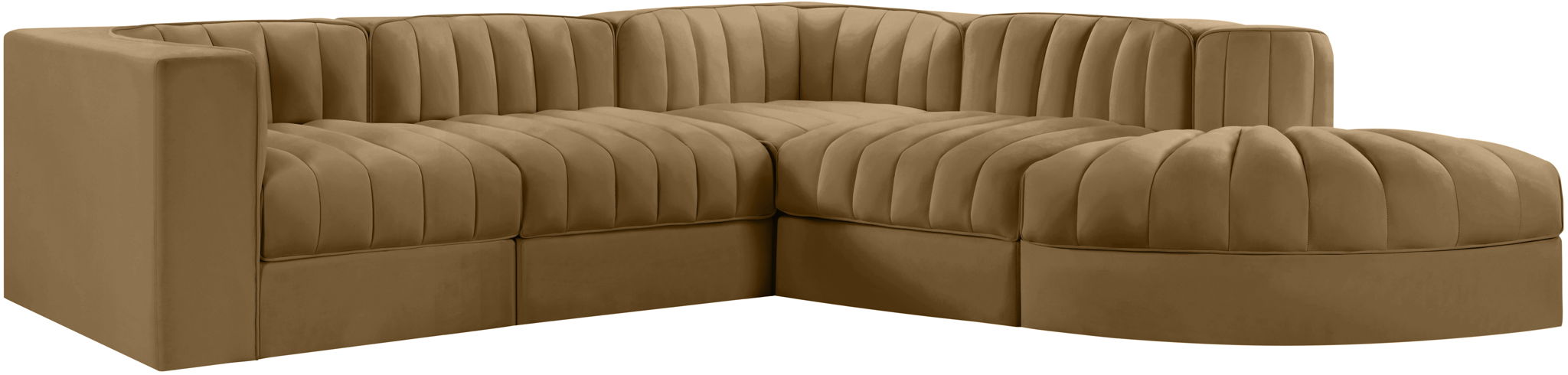 Rummi - Velvet Performance Fabric Upholstered 5 Piece Modular Sectional