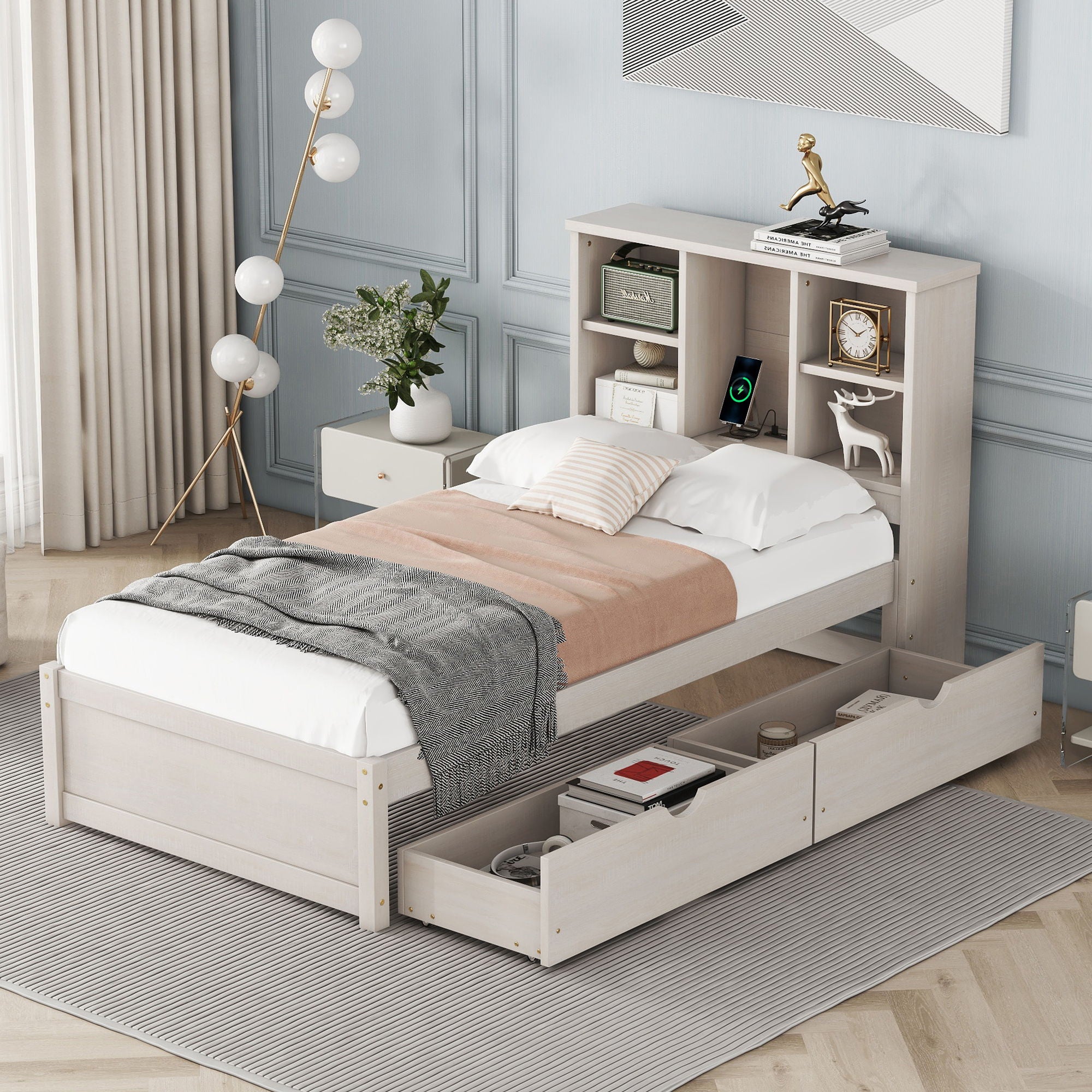 Bed Frame With Built In USB Port And 2 Drawers