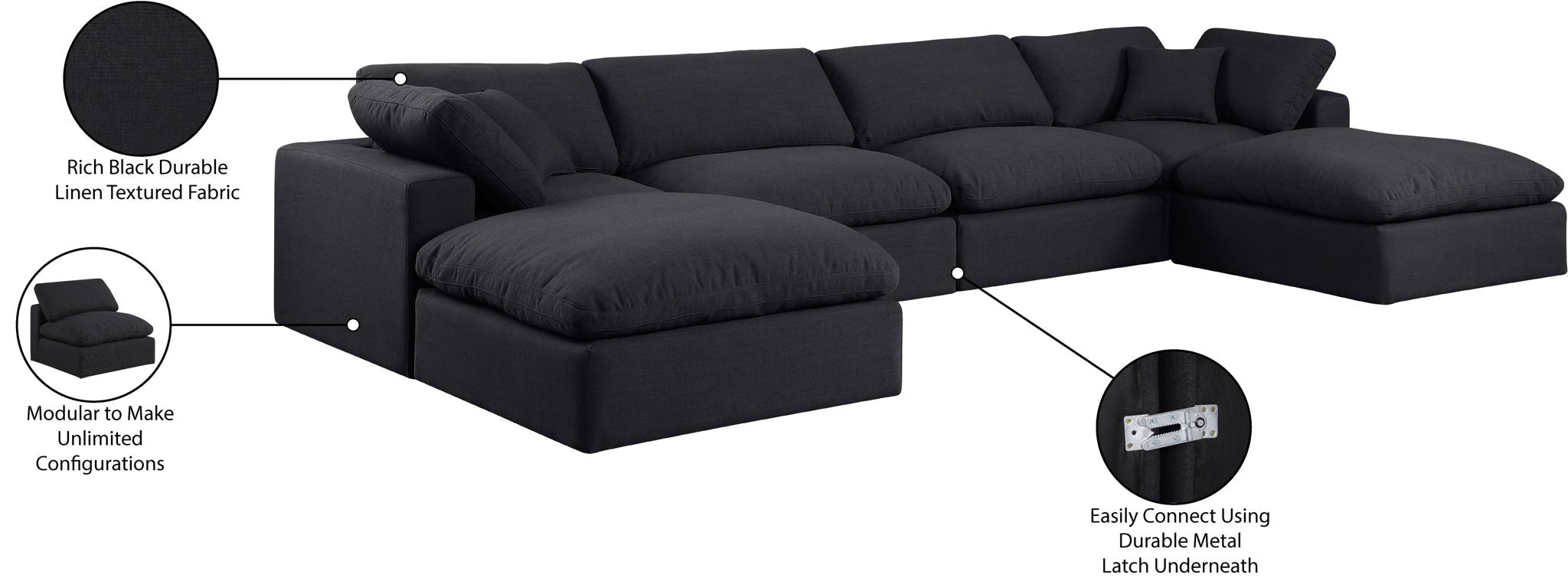 Comfy - 6 Piece Linen Modular Double Chaise Sectional
