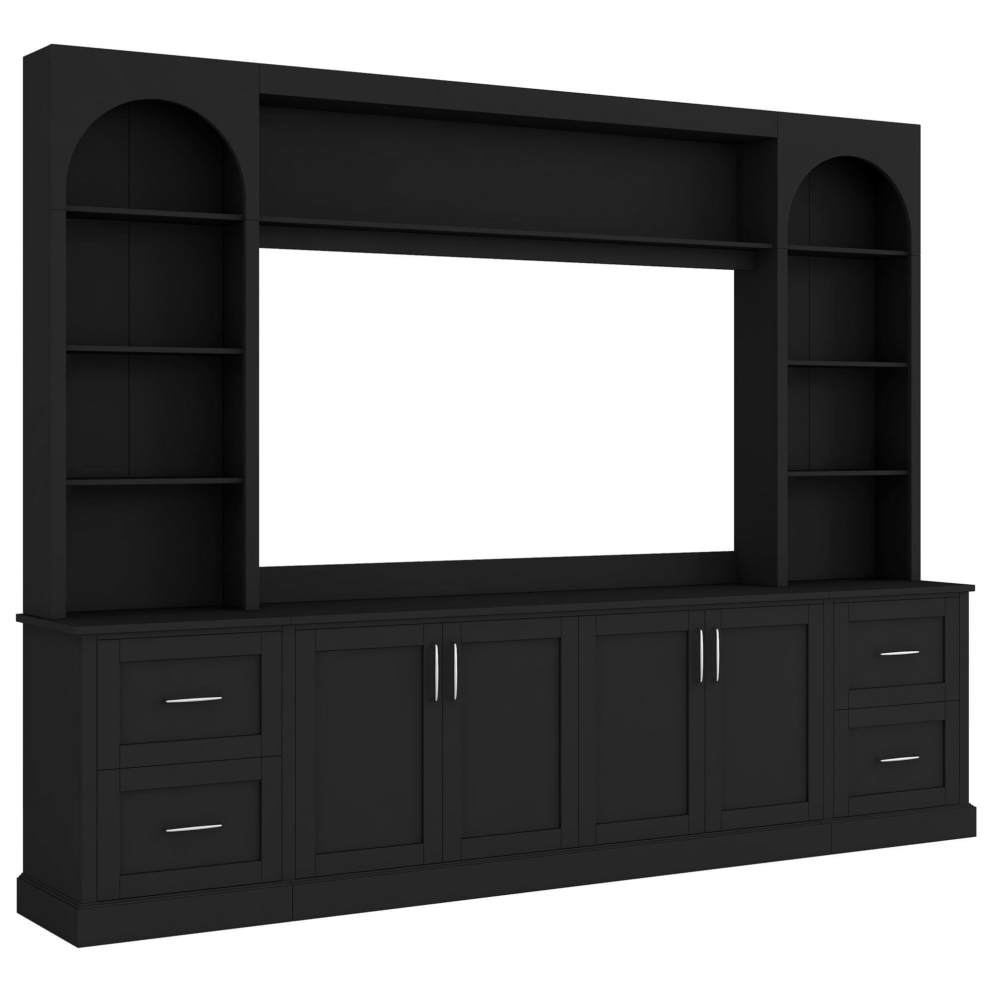 Arched Entertainment Center Wall Unit With Drawers, TV Stand