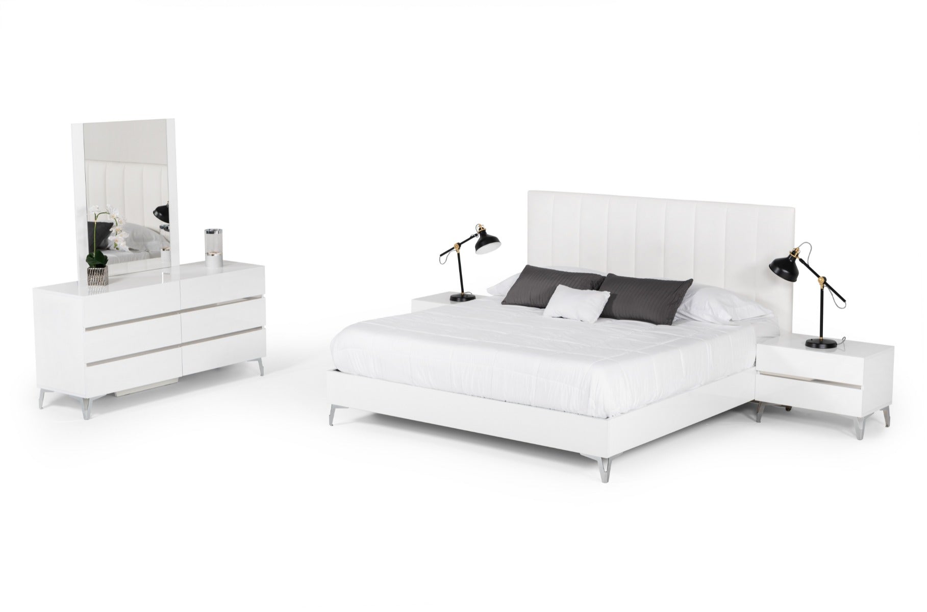 Nova Domus Angela - Italian Modern White Eco Leather 4-Piece Bedroom Set