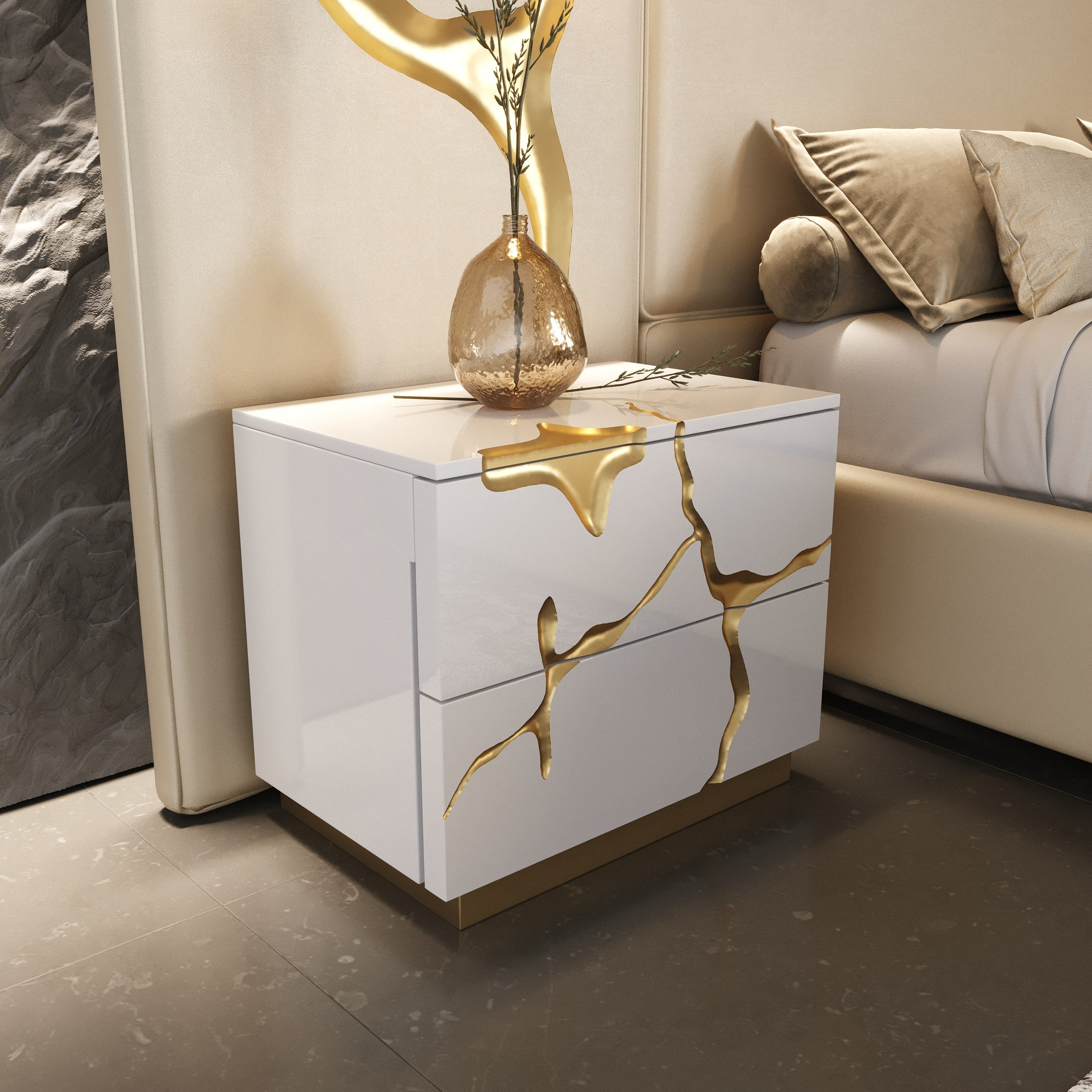 Modrest Aspen - Modern Beige + White + Gold 4-Piece Bedroom Set