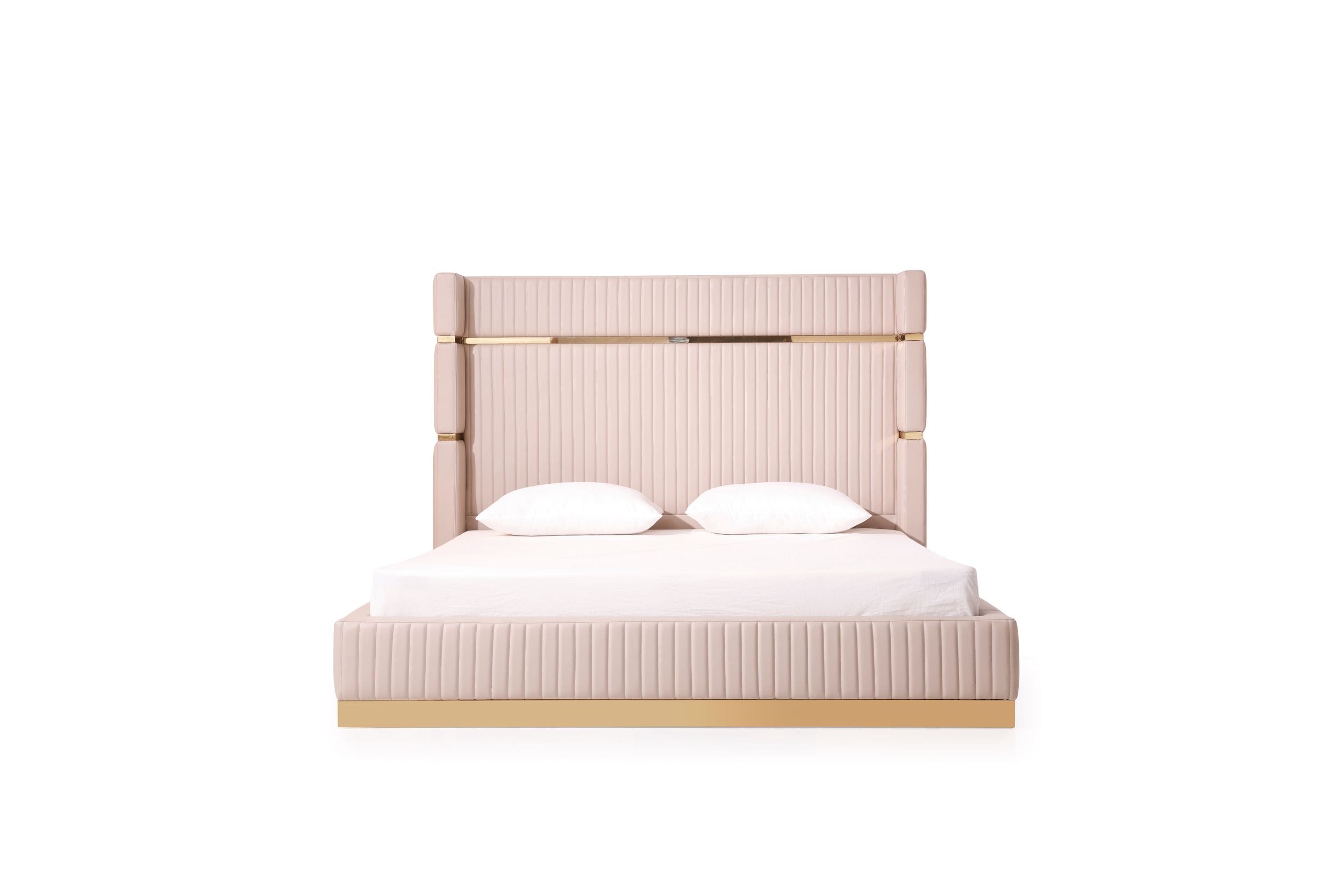 Modrest Sterling - California King Modern Beige + Rose Gold Bed + Nightstands