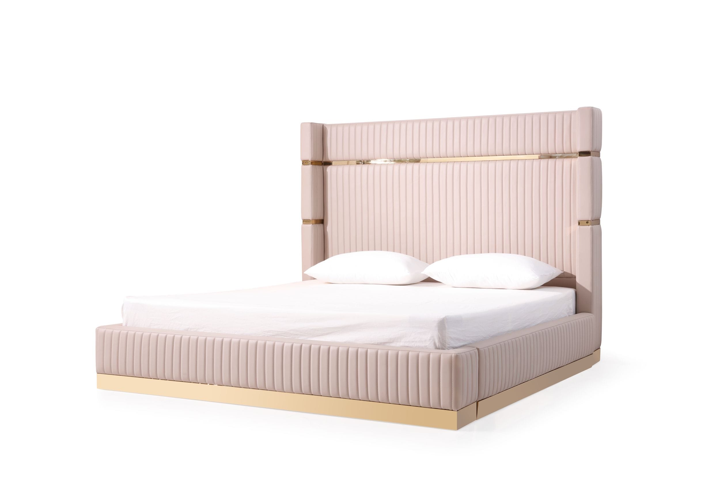 Modrest Sterling - California King Modern Beige + Rose Gold Bed + Nightstands