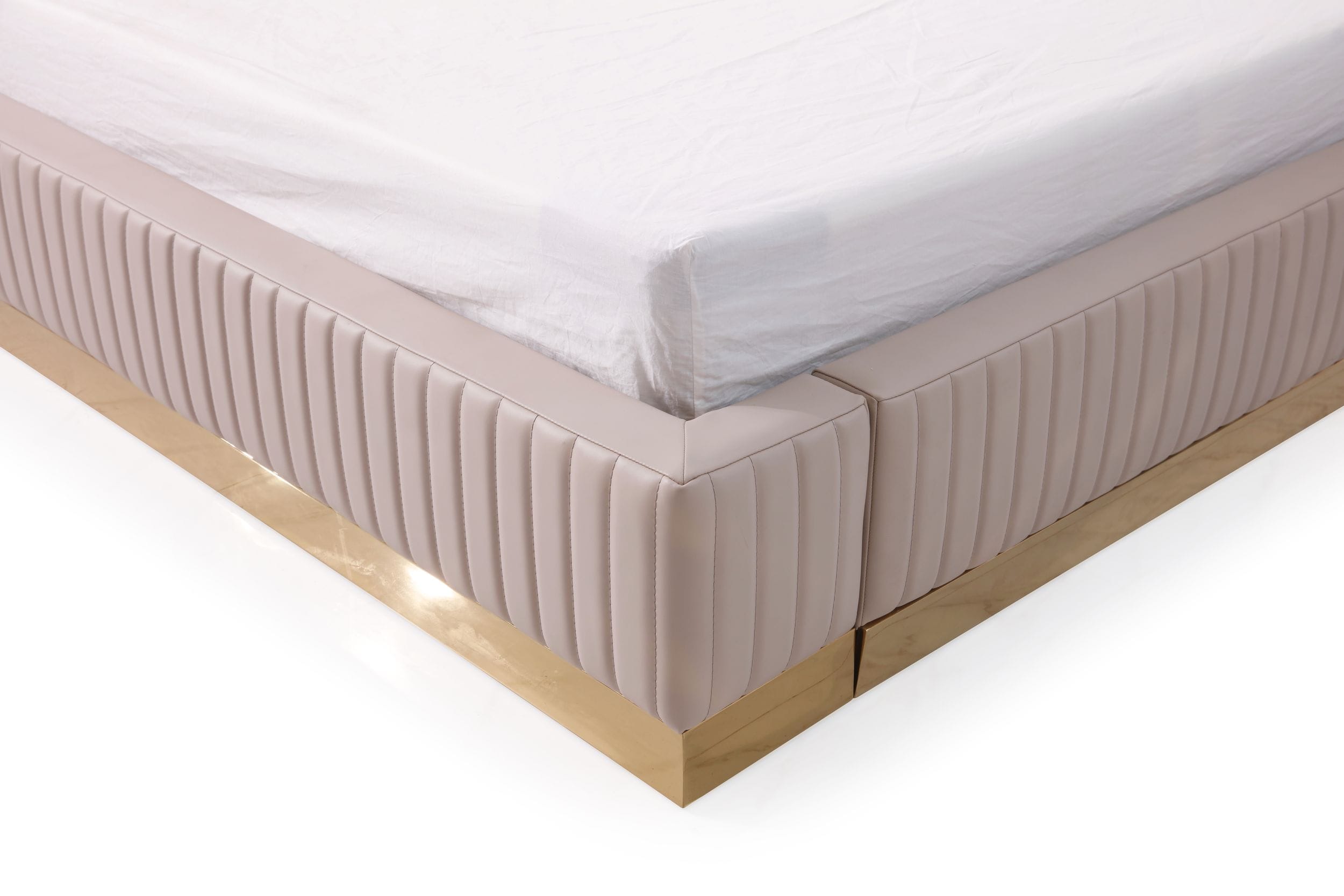 Modrest Sterling - Eastern King Modern Beige + Rose Gold Bed + Nightstands