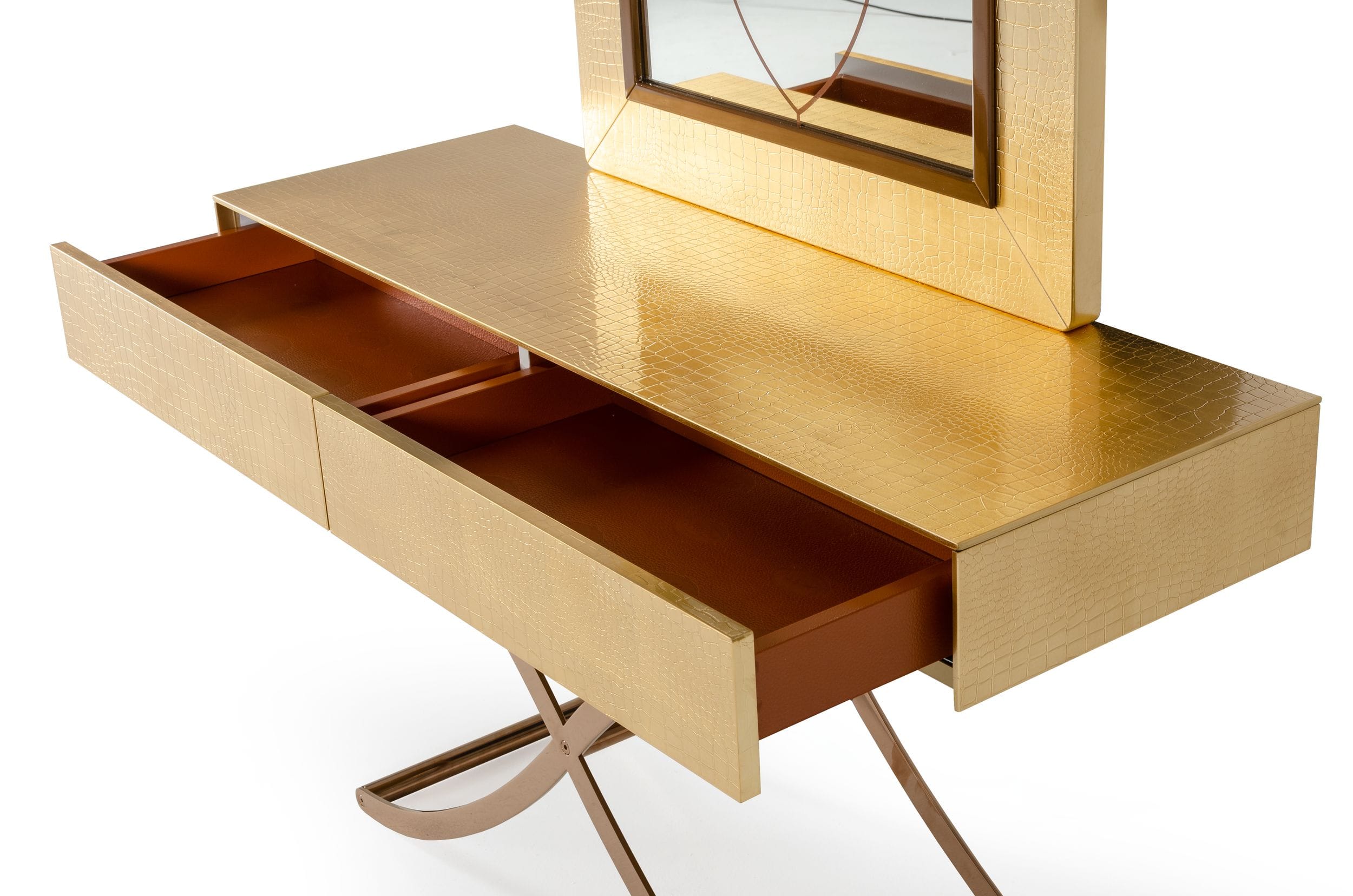 A&X Aversa - Gold Crocodile Console Table & Mirror