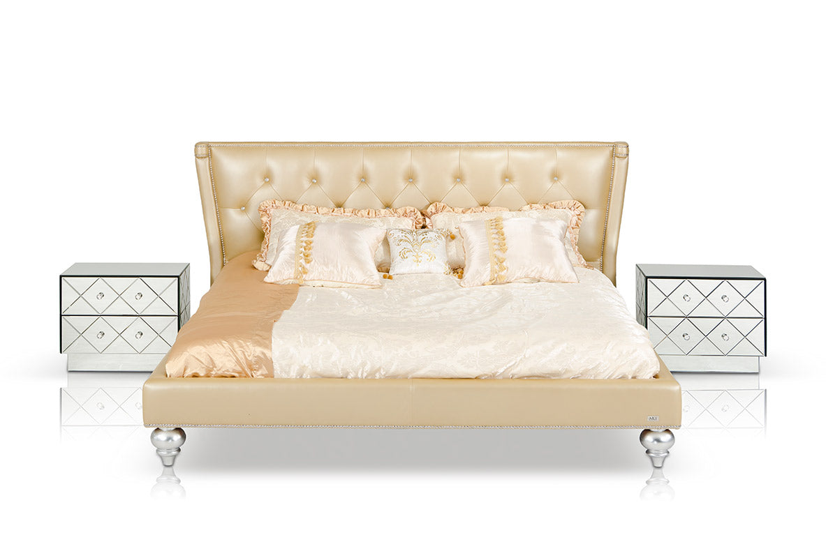 Monica Modern Champagne Leather Bed