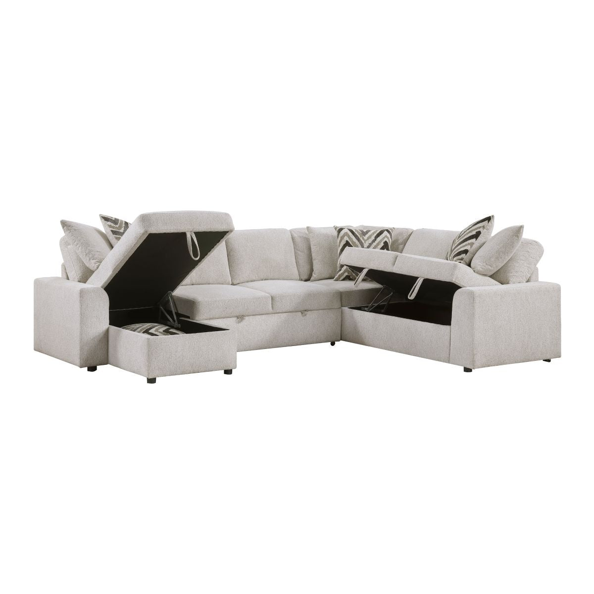 Myrtle - 3 Piece Sectional With Pull-Out Bed And Hidden Storage - Beige