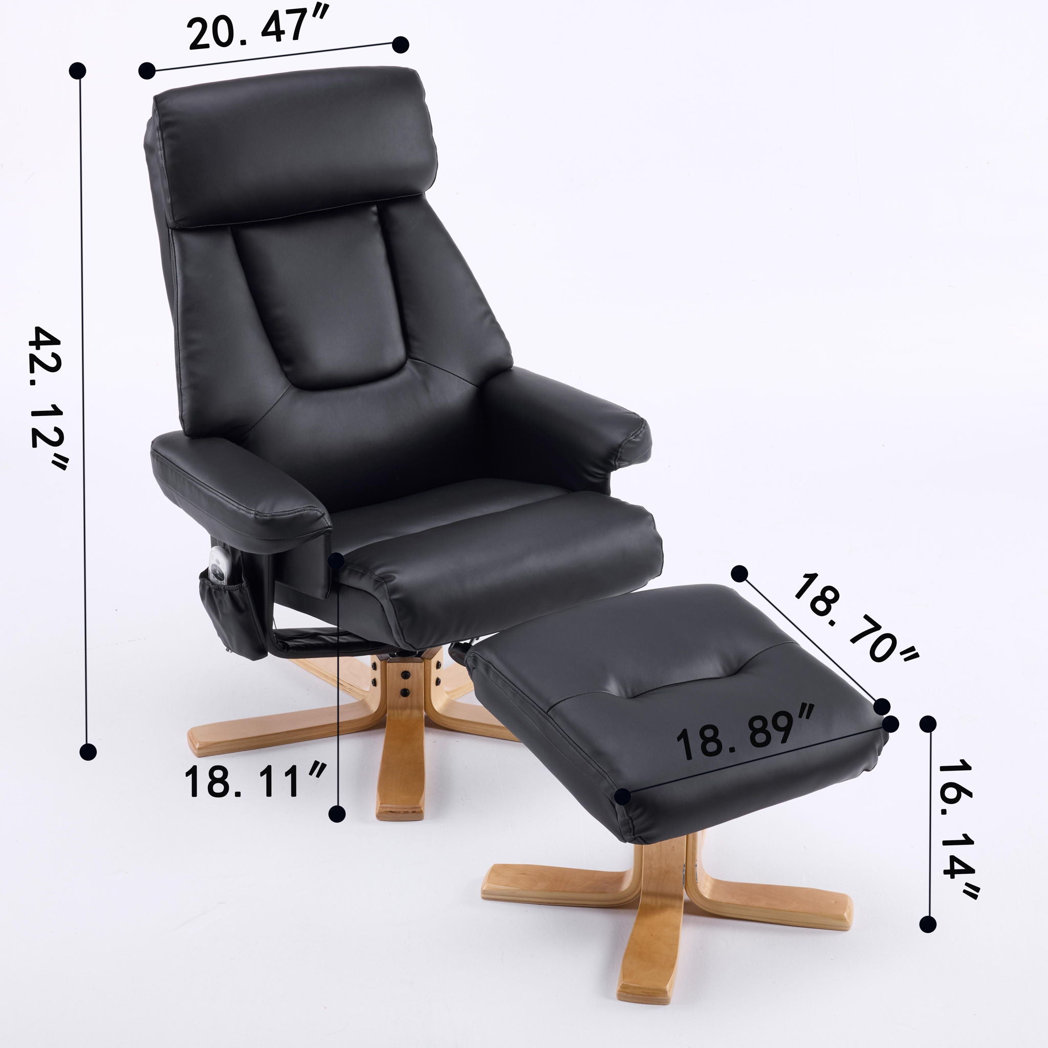 Massage Recliner With Ottoman, 360° Swivel, Heat & Vibration - Black Pu