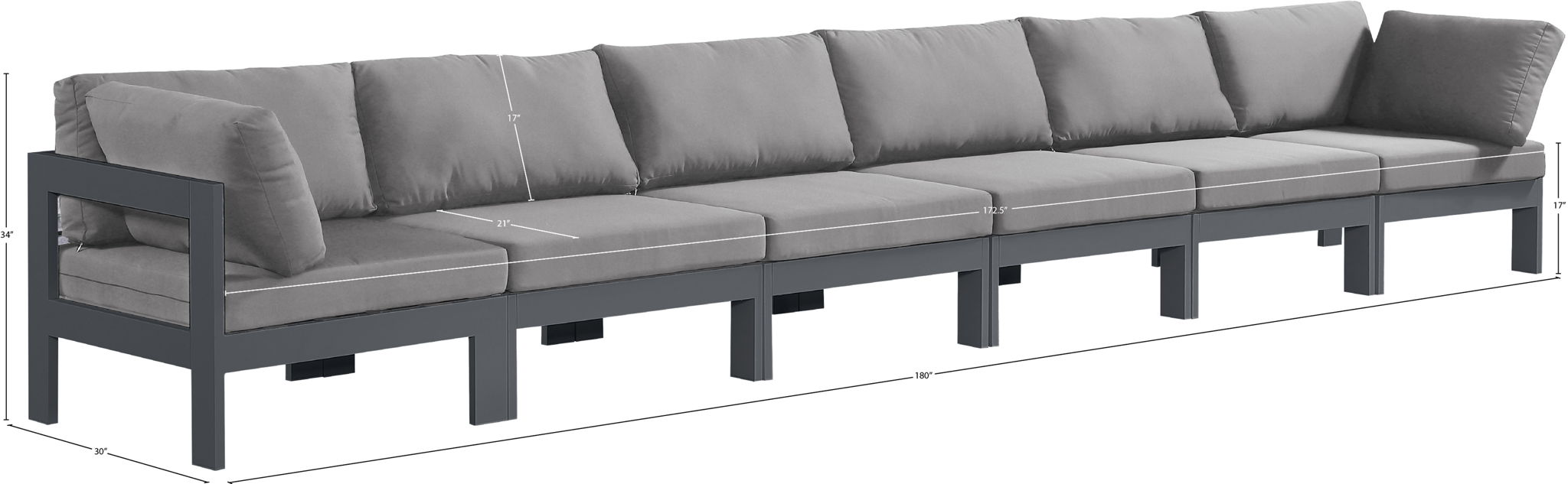 Nizuc - Outdoor Patio 6 Seat Modular Sofa With Gray Frame