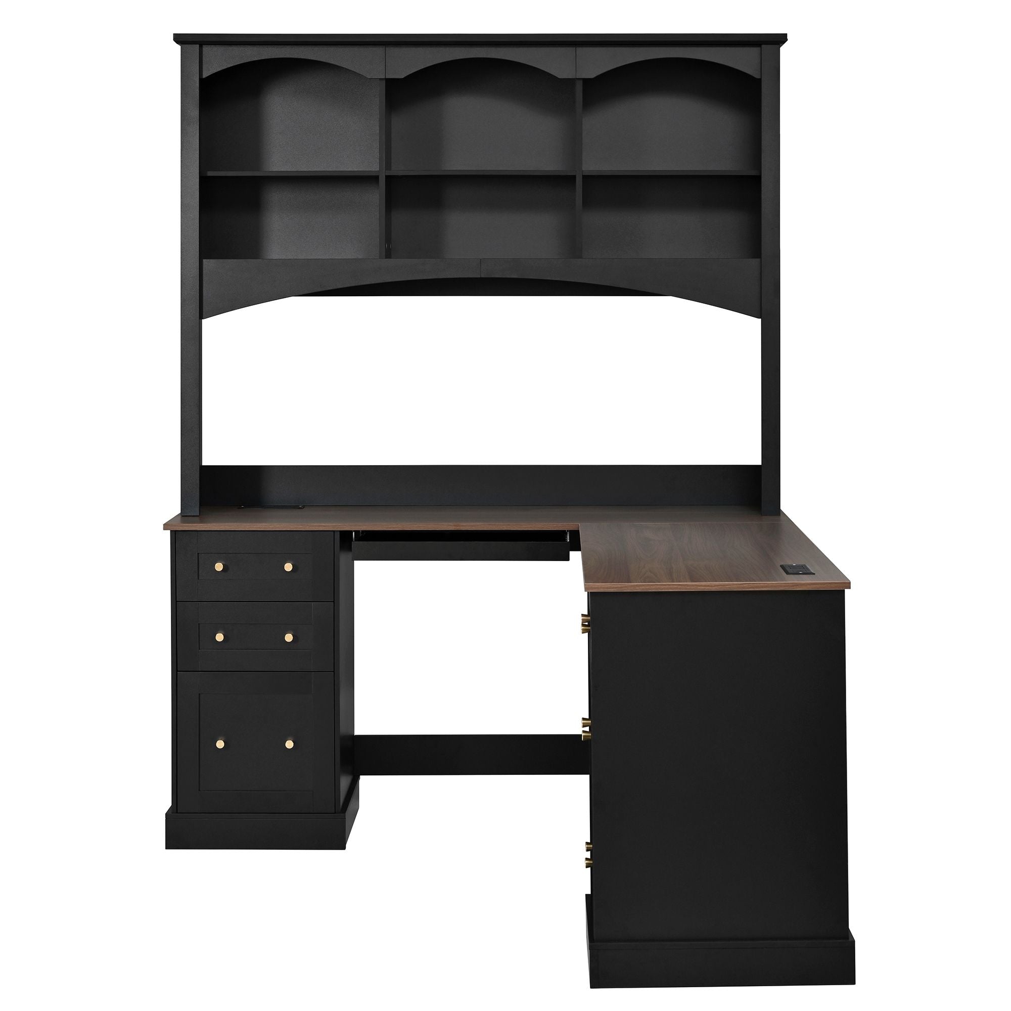Space Saving L-Shaped Computer Desk With Keyboard Tray & Charging Stations