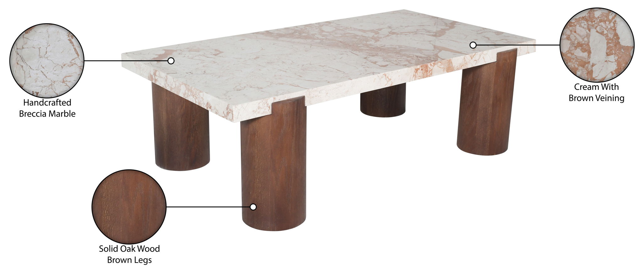 Campania - Marble And Oak Wood Coffee Table - Cream