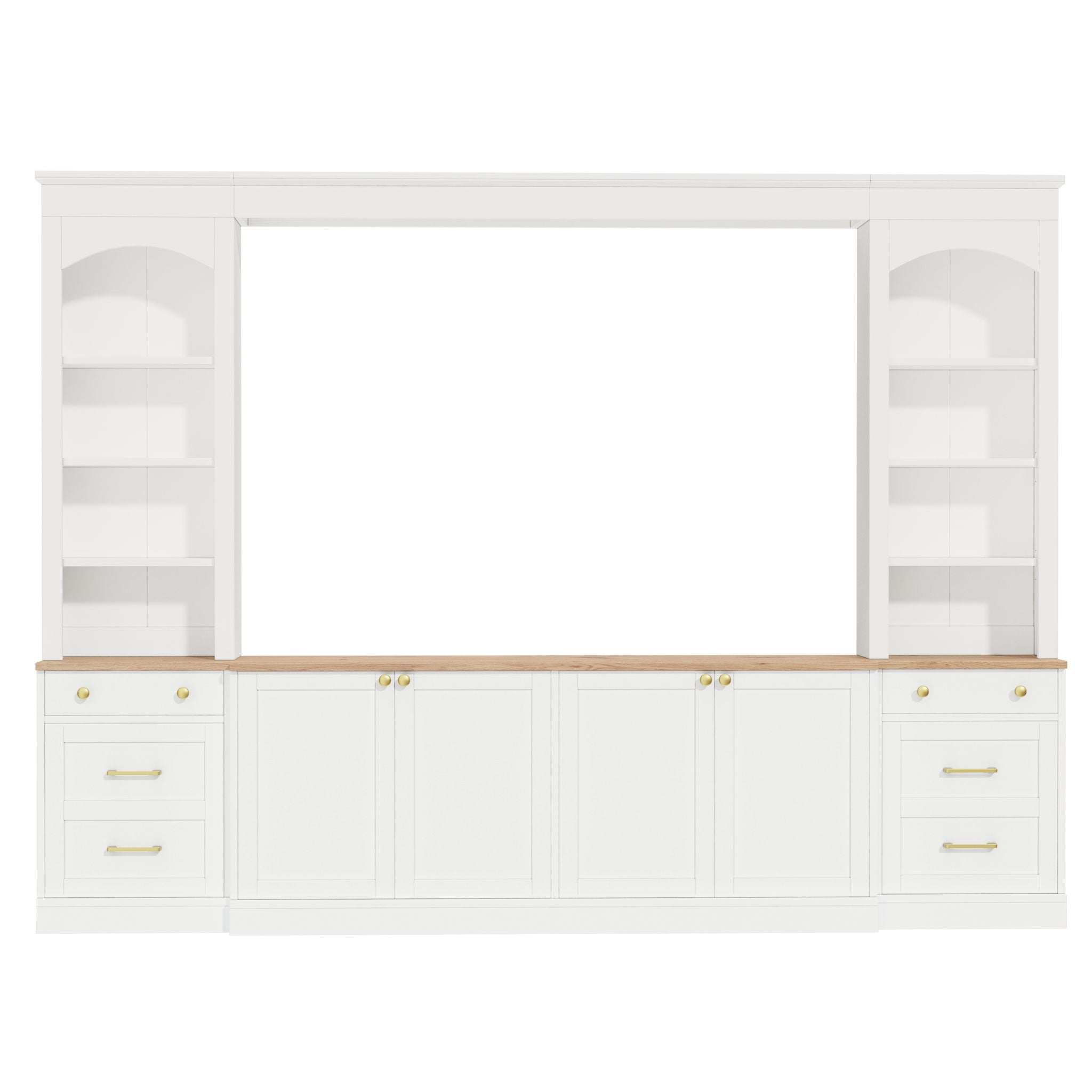 Arched Entertainment Center Wall Unit With Bookshelf, Retro Large TV Stand