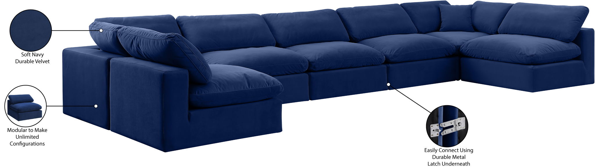 Comfy - 7 Piece Velvet Modular Armless Sectional