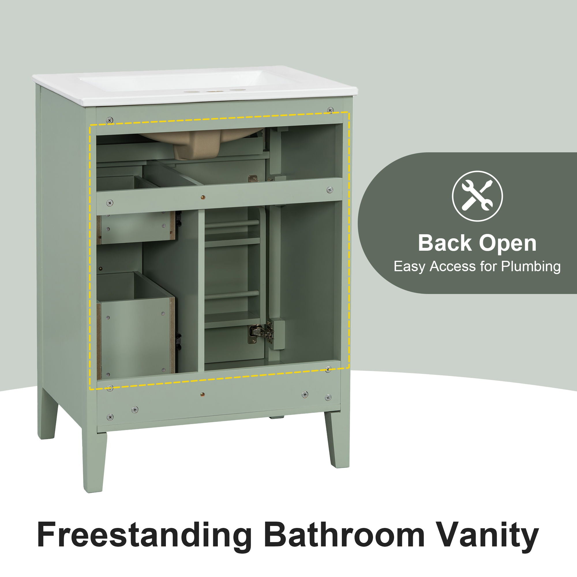 Bathroom Vanity With Sink, 3 Drawers & Cabinet With 2 Tier Door Storage Rack, Soft Close Doors & Drawers