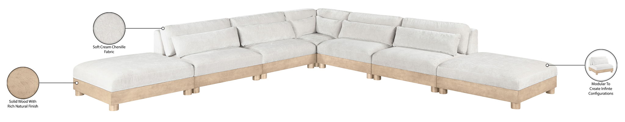 Turin - Chenille Fabric Upholstered Modular Sectional - White