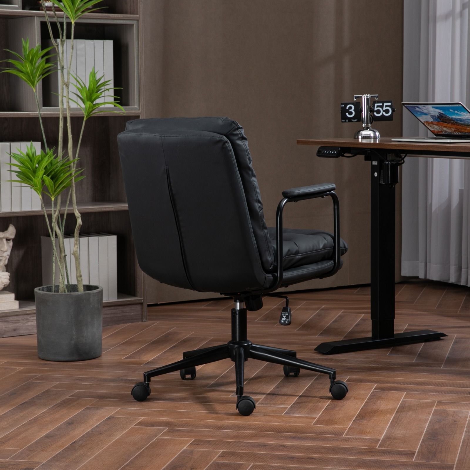 Office Chair, Mid Back Home Office Desk Task Chair With Wheels And Arms Ergonomic Computer Rolling Swivel Chair With Padded Armrest