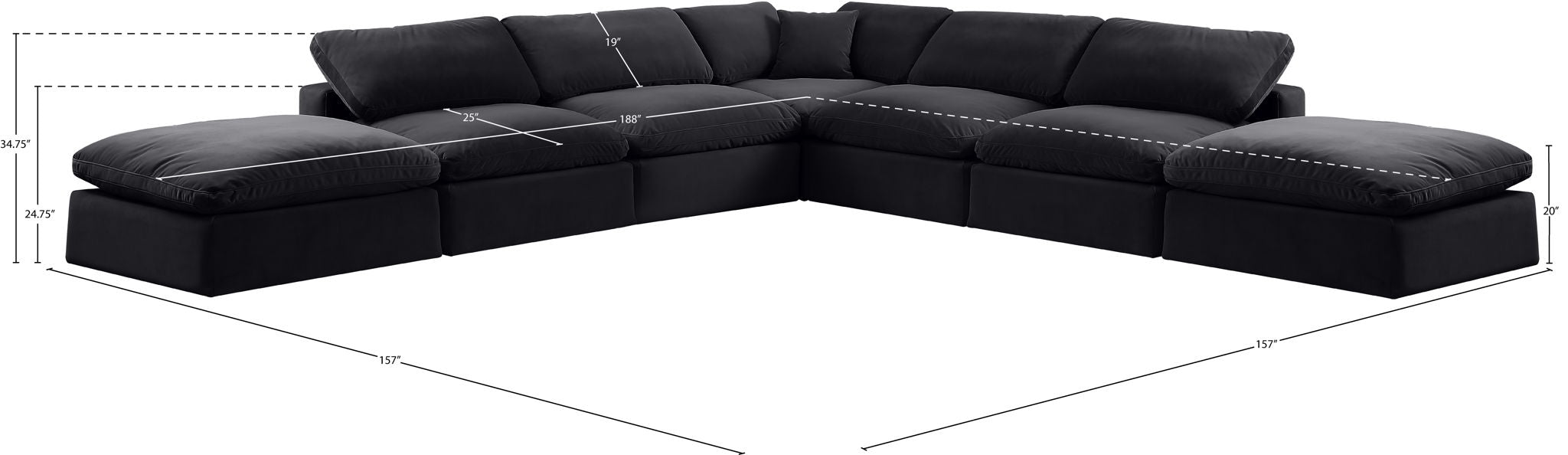 Comfy - 7 Piece Velvet Modular Corner Sectional