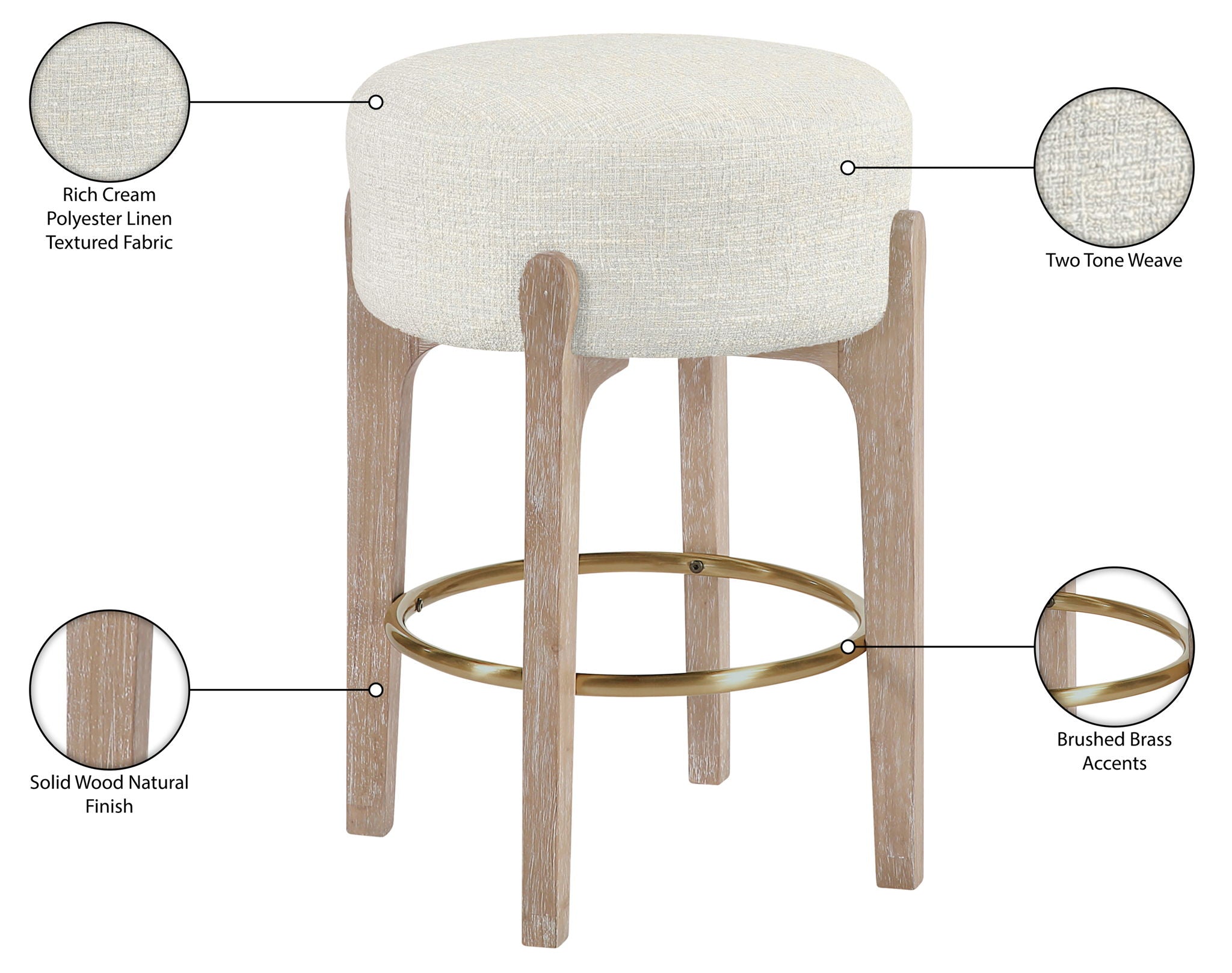 Torino - Backless Counter Stool With Brushed Natural Base (Set of 2)
