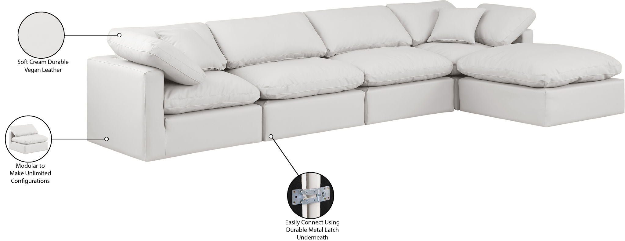 Indulge - Faux Leather 5 Piece Modular Sectional With Chaise