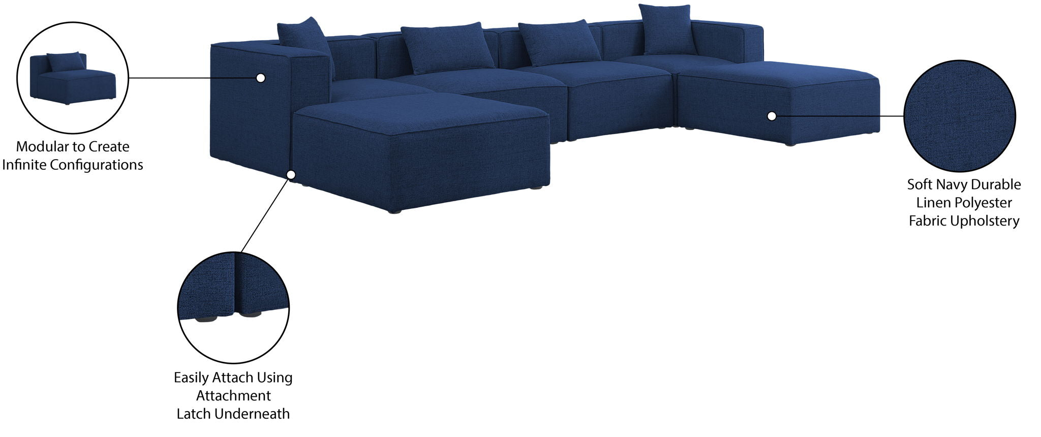 Cube - Linen 6 Piece Modular Double Chaise Sectional