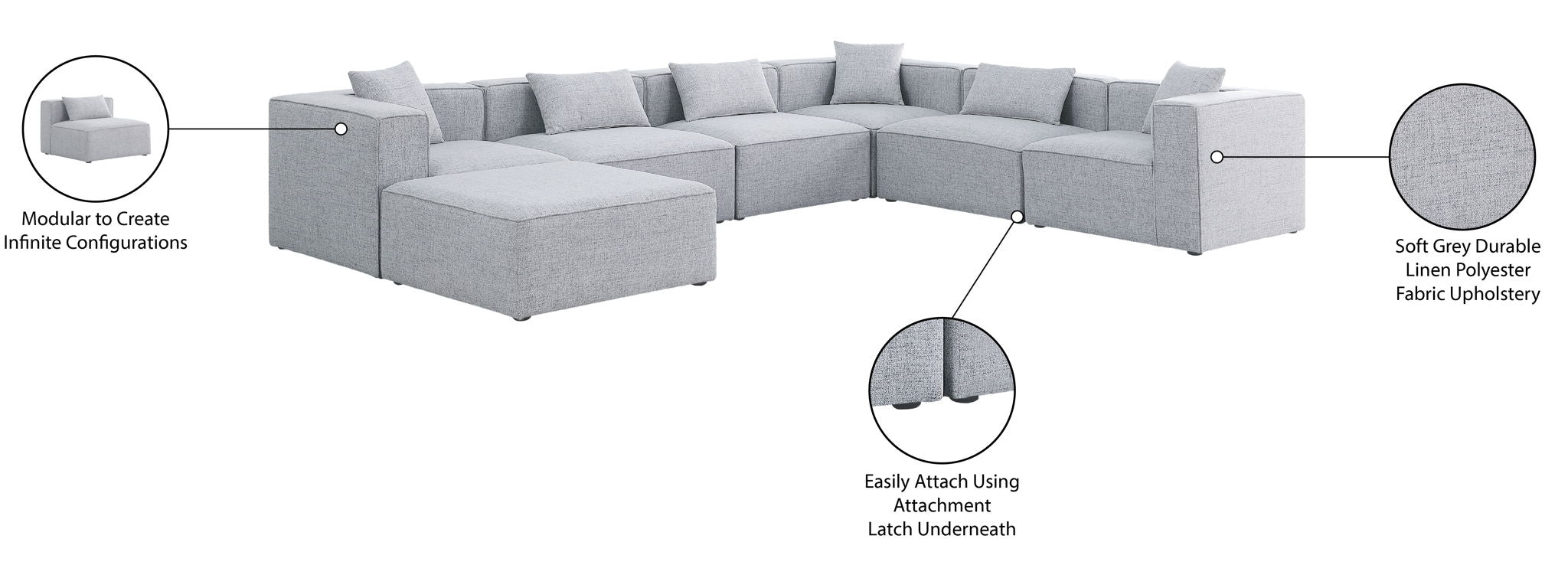 Cube - Linen 7 Piece Modular Sectional