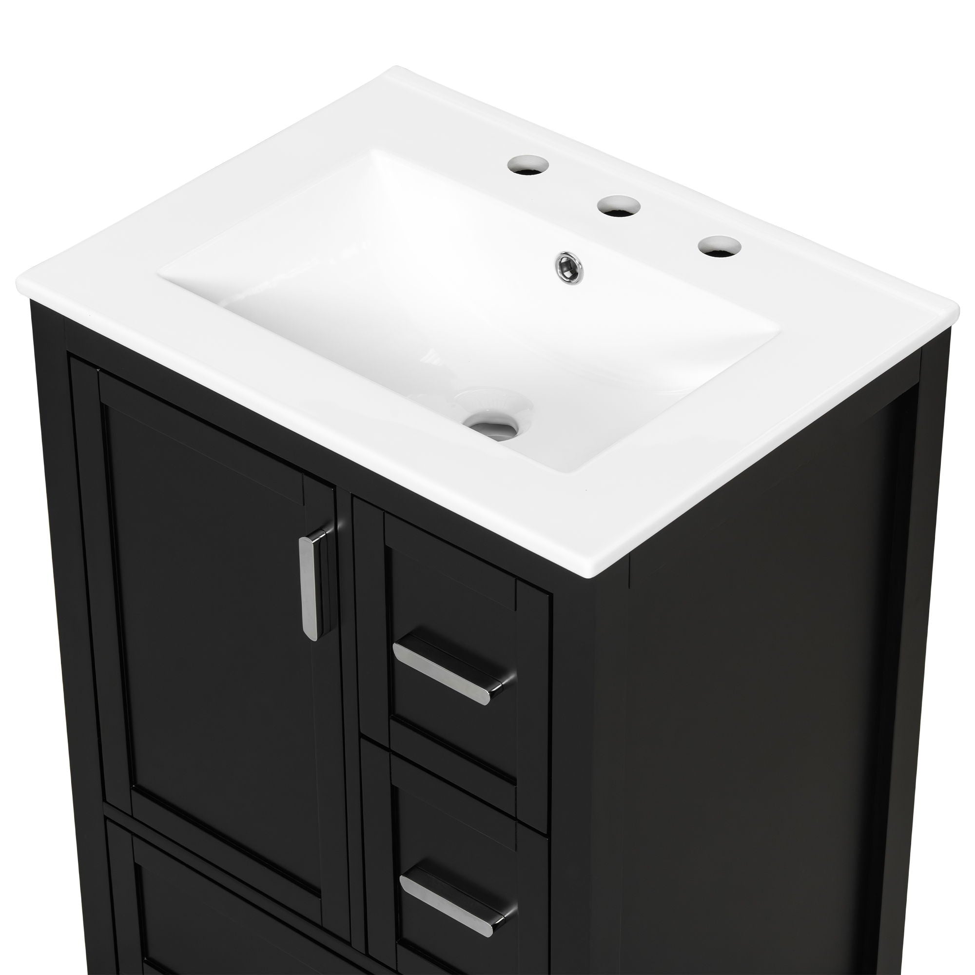 Bathroom Vanity With Sink, Soft-Close Doors, Double-Layer Shelf And 3 Drawers