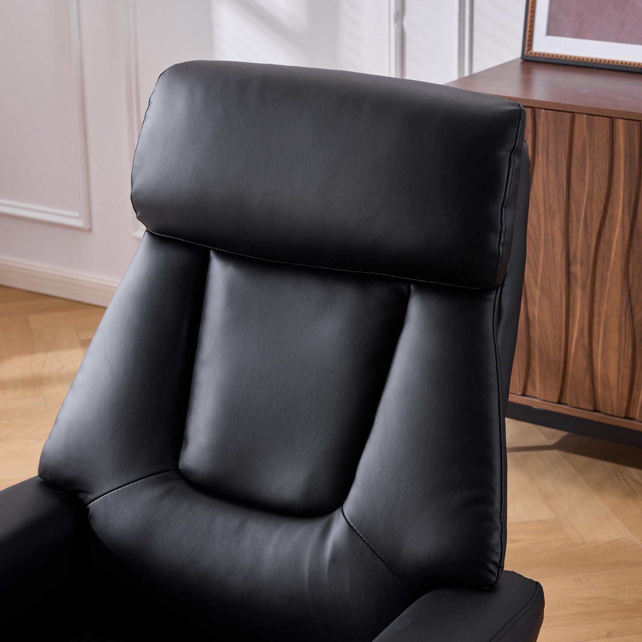 Massage Recliner With Ottoman, 360° Swivel, Heat & Vibration - Black Pu