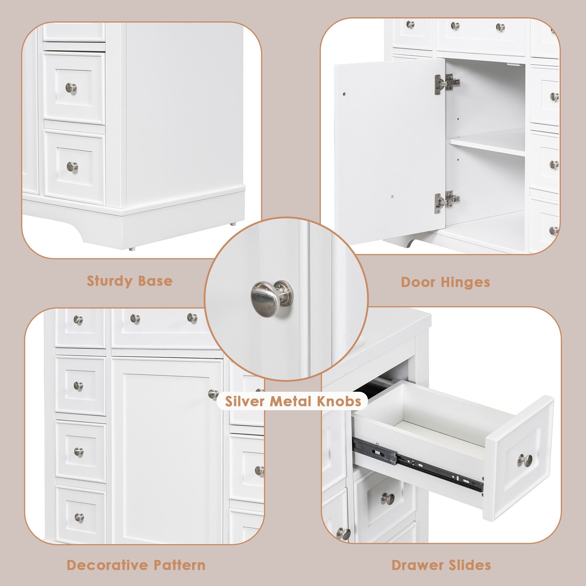 Modern Bathroom Vanity With Sink Combo, 6 Drawers And 1 Cabinet