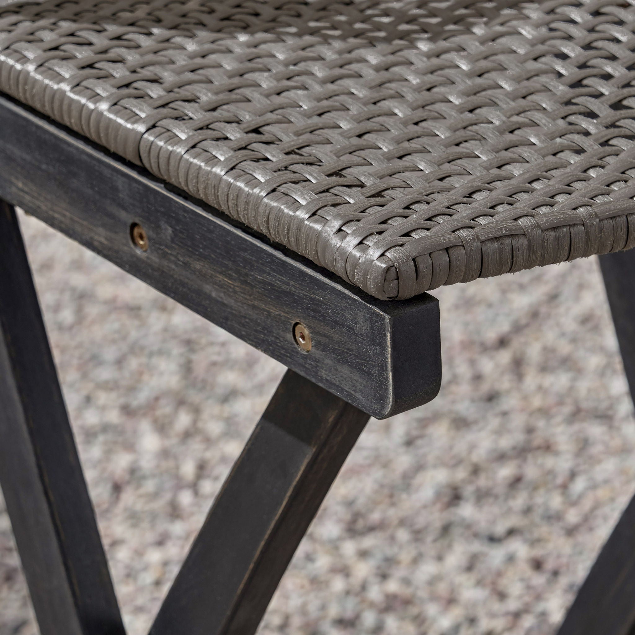 Outdoor Folding Acacia Wood Barstools With Rattan Backrest And Seat, (Set of 2) - Dark Gray