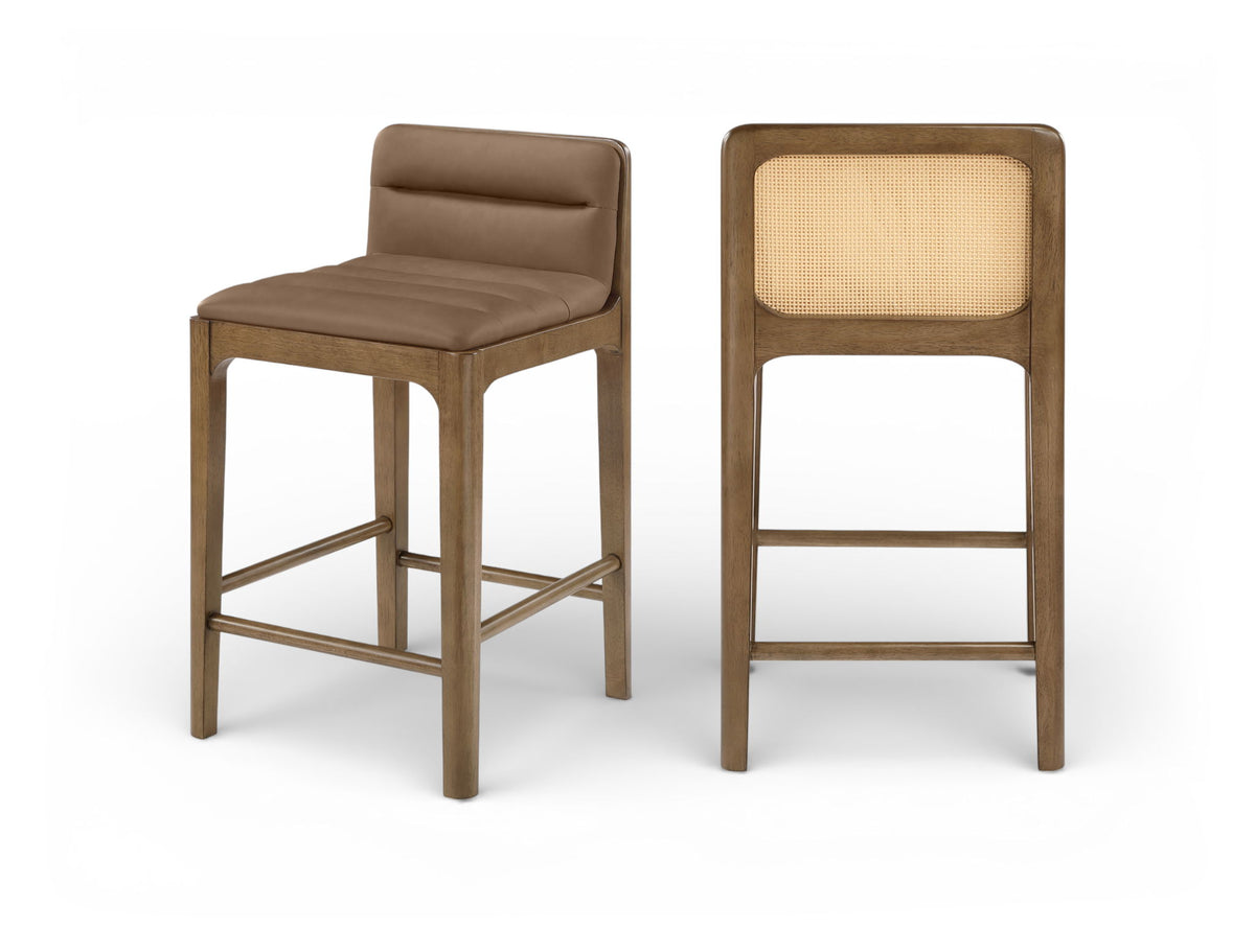 Ellis - Vegan Leather Upholstered Counter Stool (Set of 2) - Brown Base