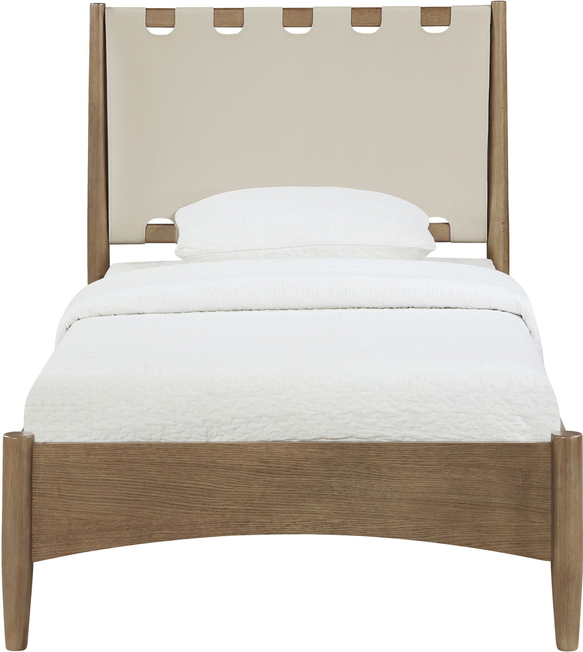 Santos - Vegan Leather Headboard And Wood Bed - Waxed Brown Frame