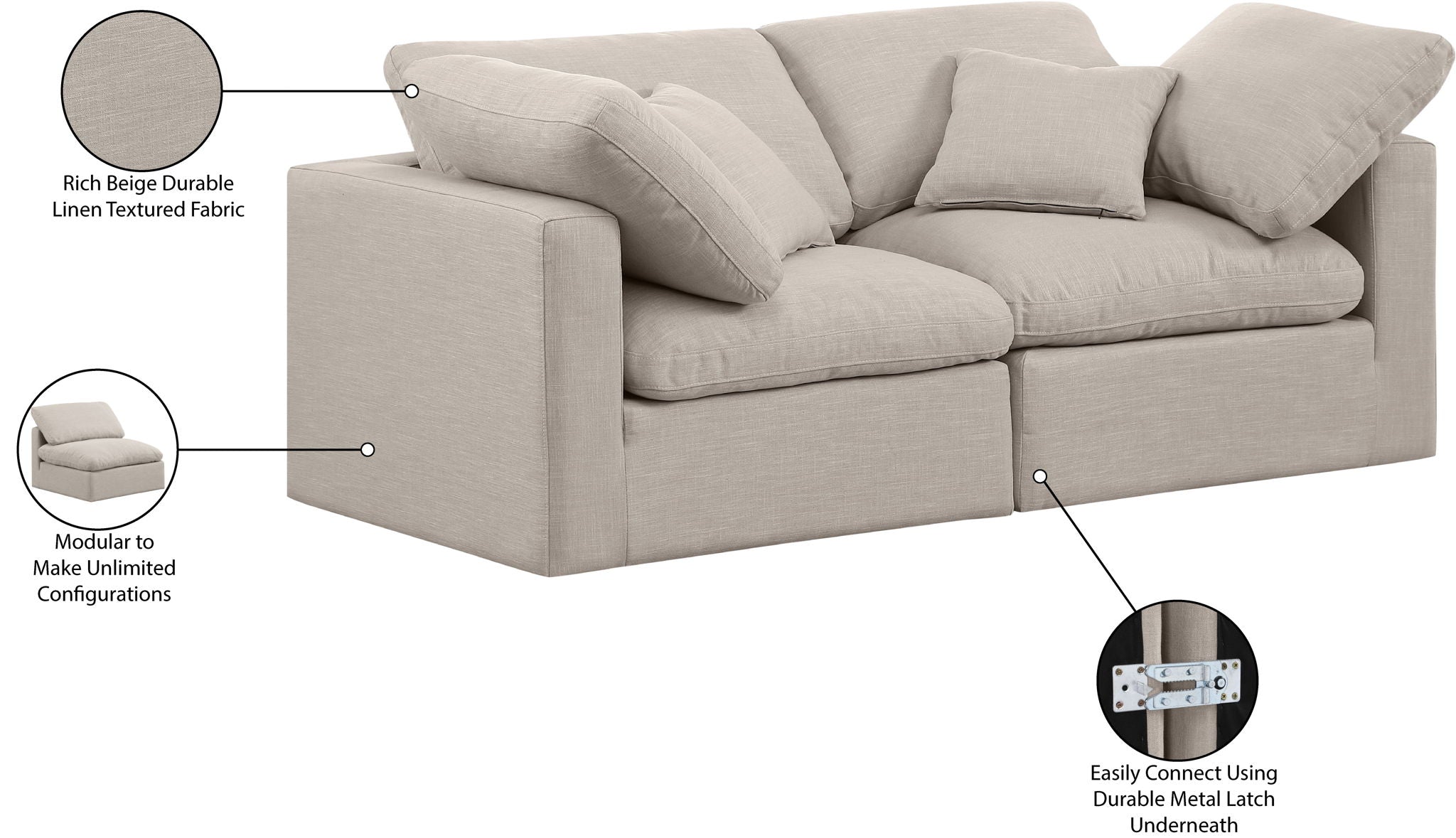 Indulge - Linen 2 Seat Modular Sofa
