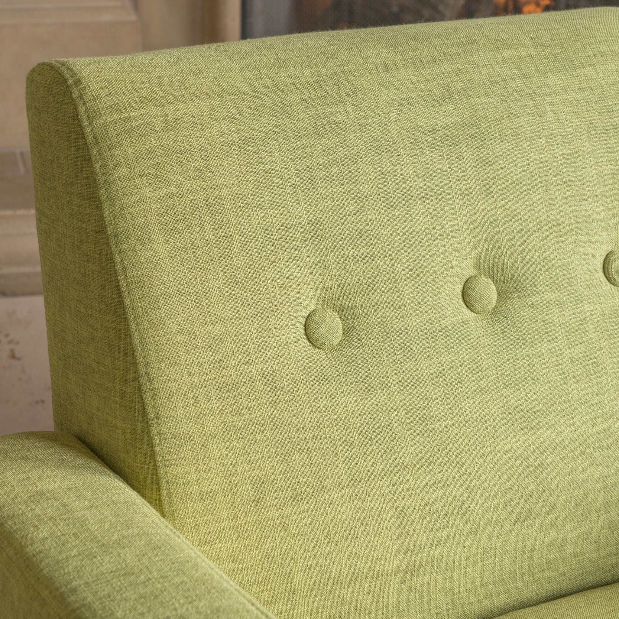 Modern Club Chair, Elegant Fabric With Rubberwood Legs - Green