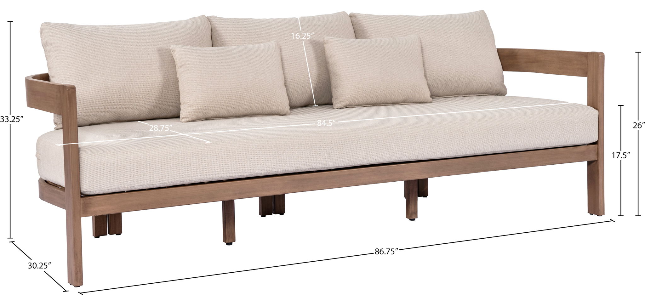 Newport - Water Resistant Fabric 86.75" Upholstered Outdoor Patio Sofa