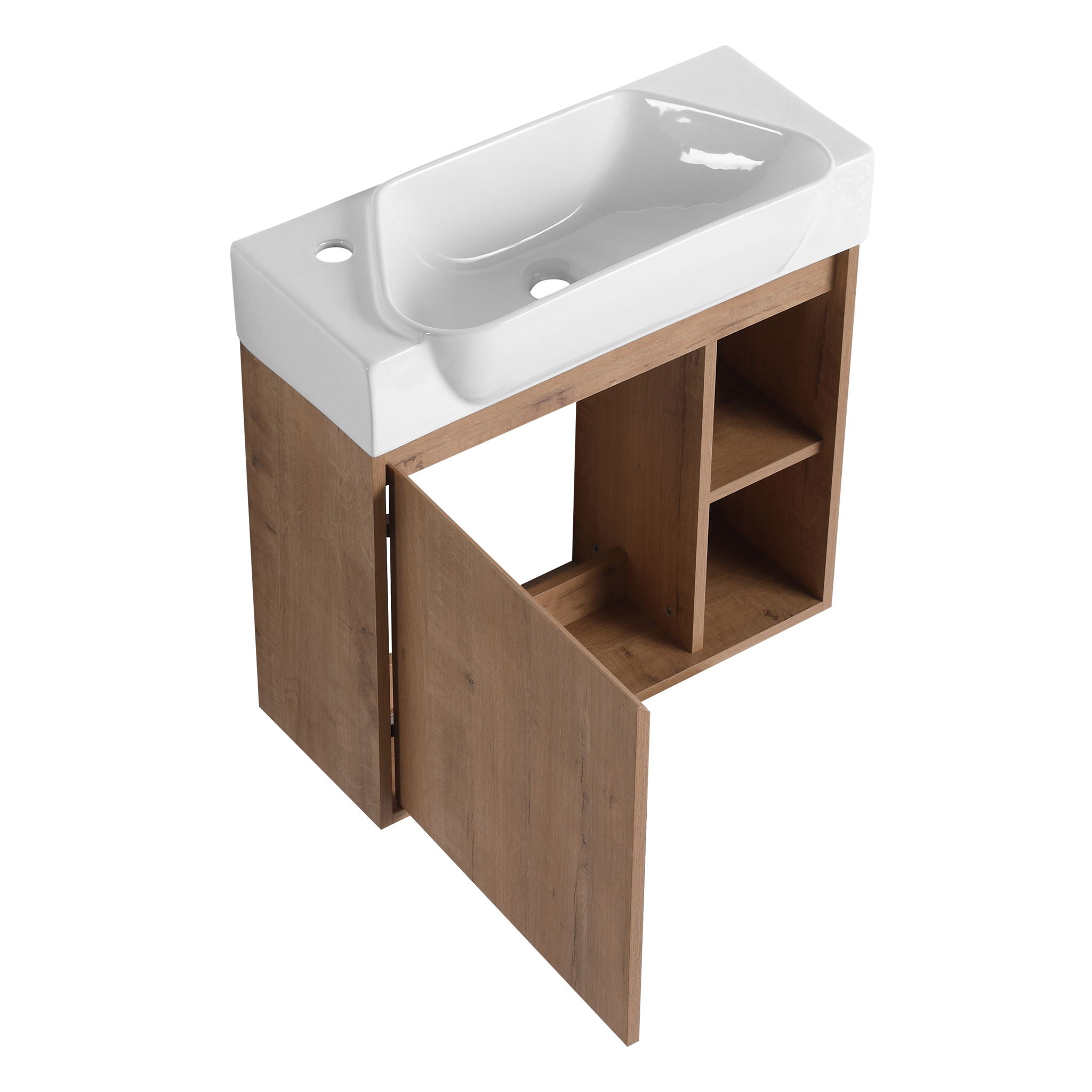 24" Wall Mounted Bathroom Vanity & Sink & Soft Close Door - Imitative Oak / White