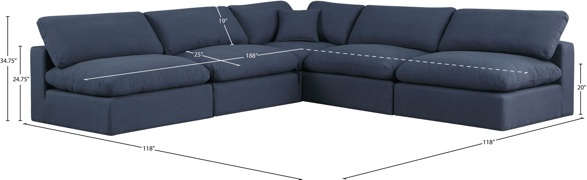 Comfy - 5 Piece Linen Modular Corner Armless Sectional
