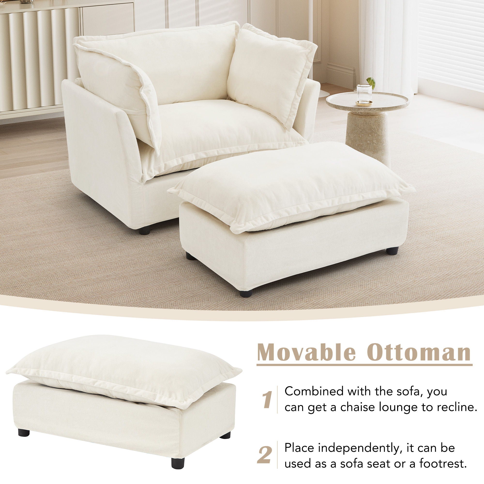 Modern Armchair Sofa With Movable Ottoman