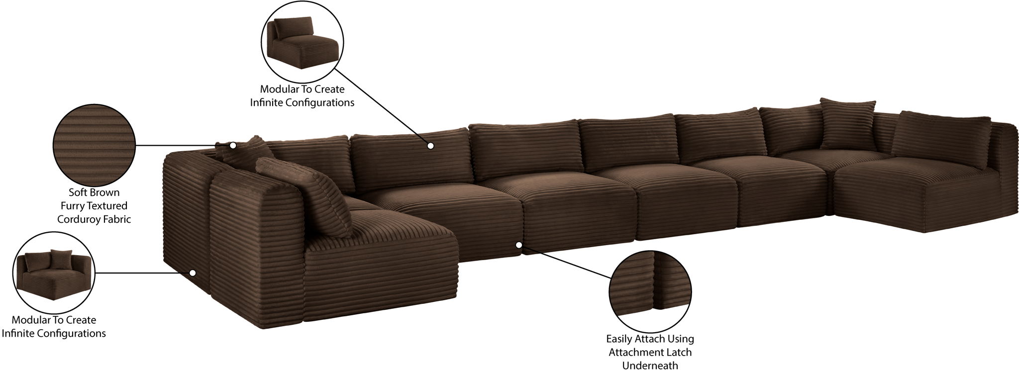 Shaggy - 8 Piece Modular U-Shaped Armless Sectional