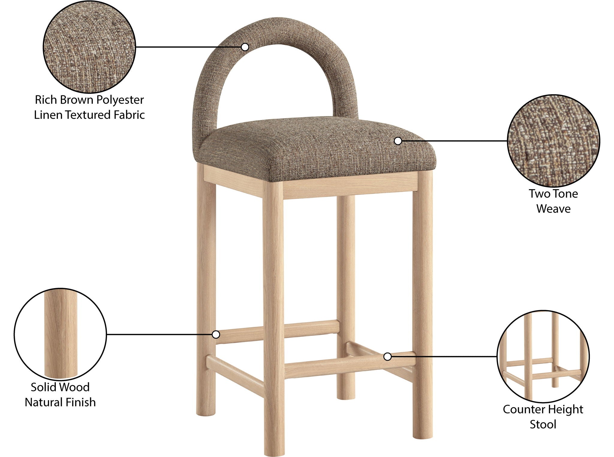 Conrad - Linen Counter Stool With Natural Legs