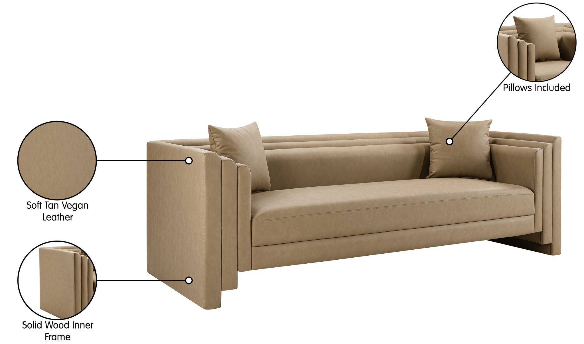 Everett - Vegan Leather 88.5" Upholstered Sofa - Tan