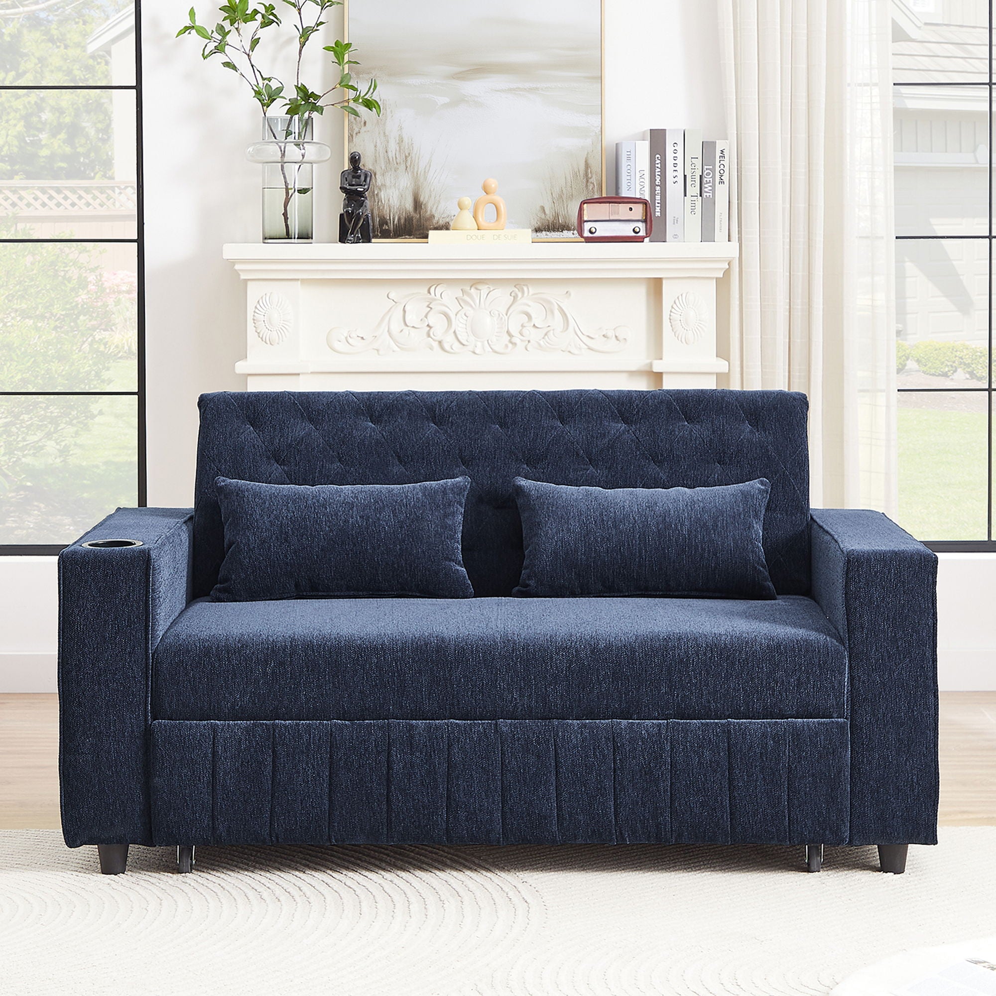 Pull-Out Sofa Bed Convertible Couch With Adjustable Backrest For Living Room