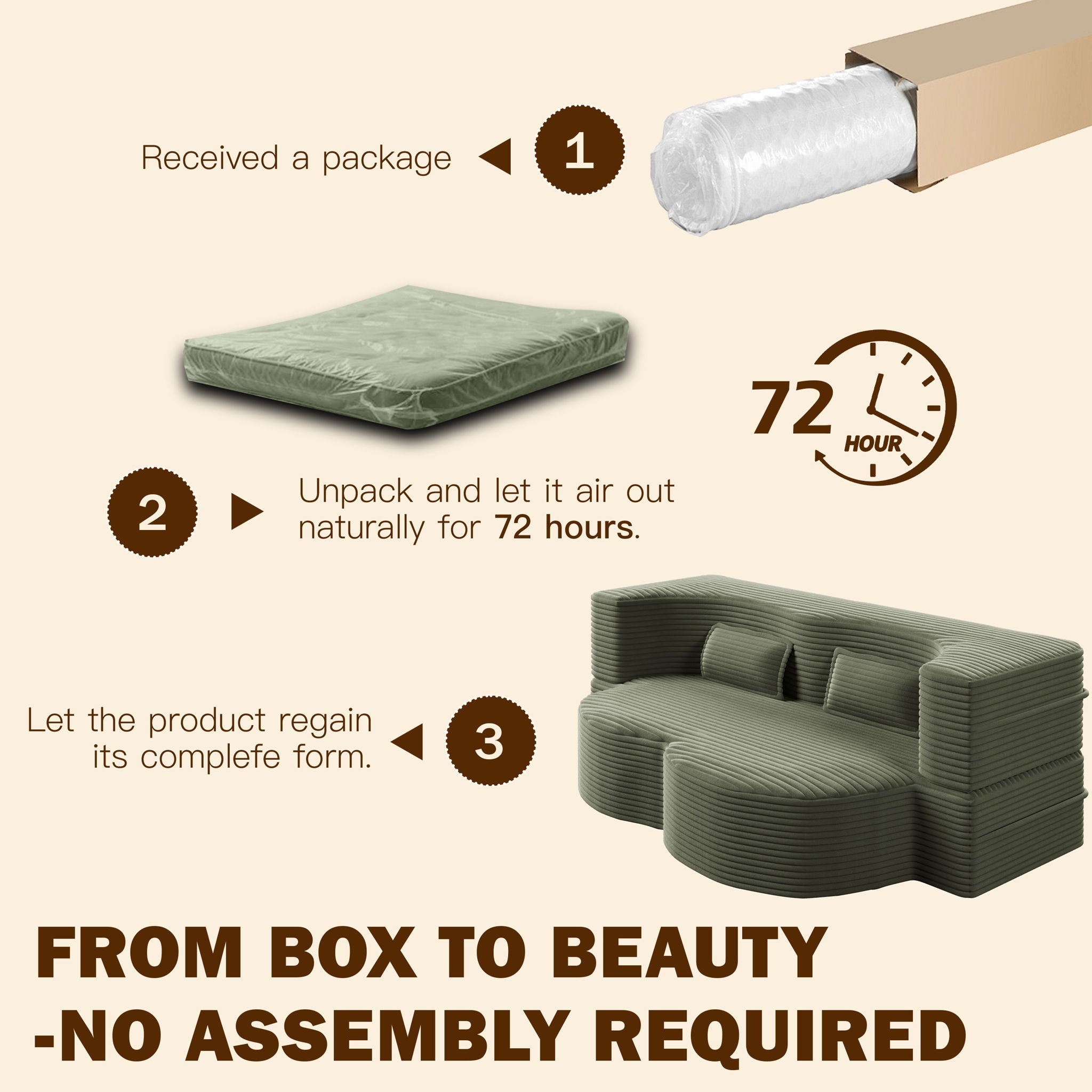 Modern Floor Sofa With 2 Pillows, Convertible Twin Size Folding Mattress For Living Room
