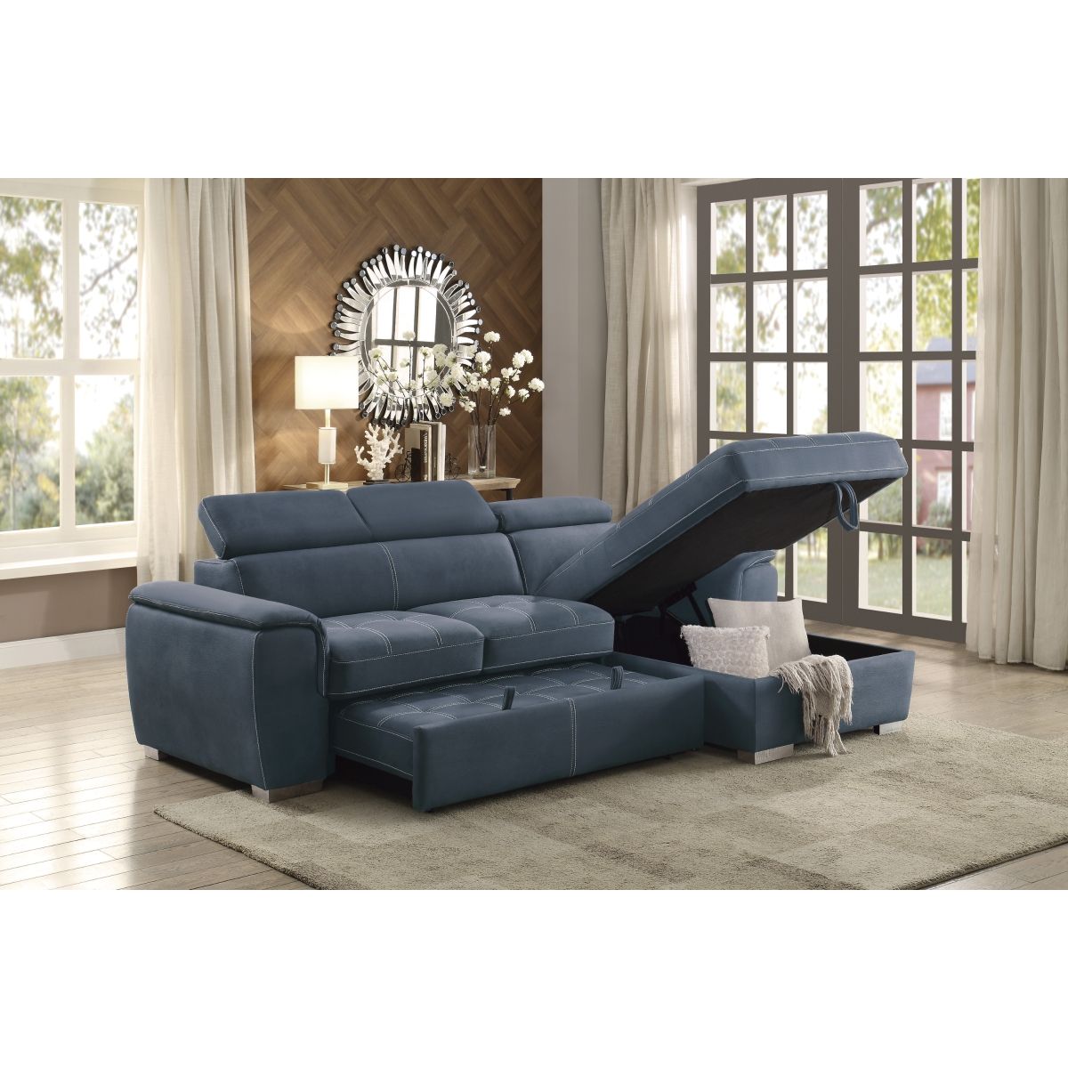 Ferriday - 2 Piece Sectional With Adjustable Headrests, Pull-Out Bed And Right Chaise With Hidden Storage