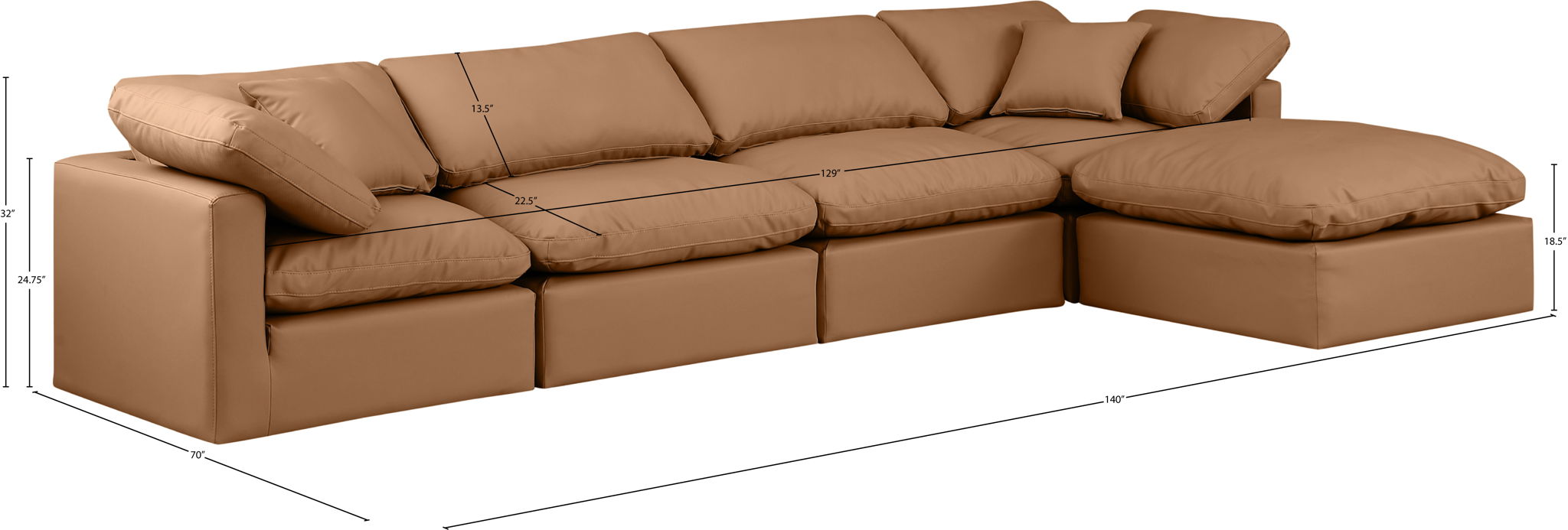 Indulge - Faux Leather 5 Piece Modular Sectional With Chaise