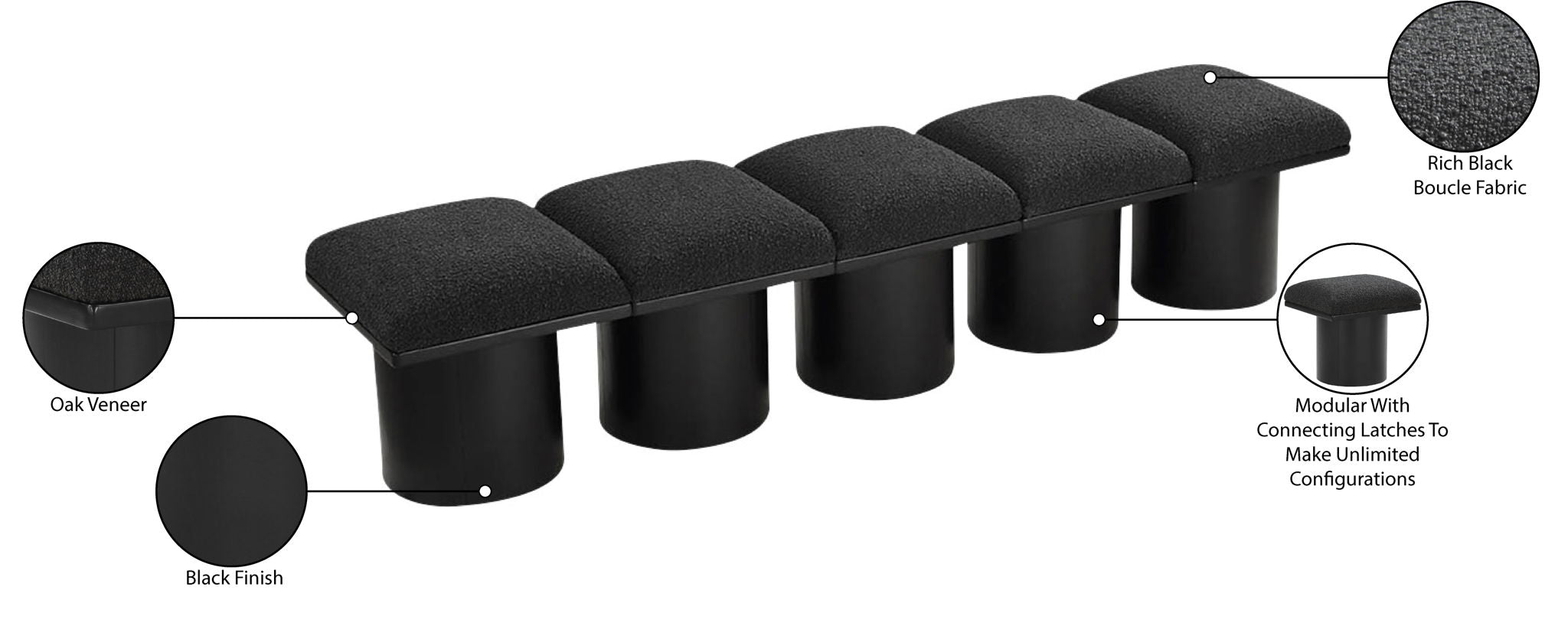 Pavilion - 5 Piece Modular Bench With Black Base