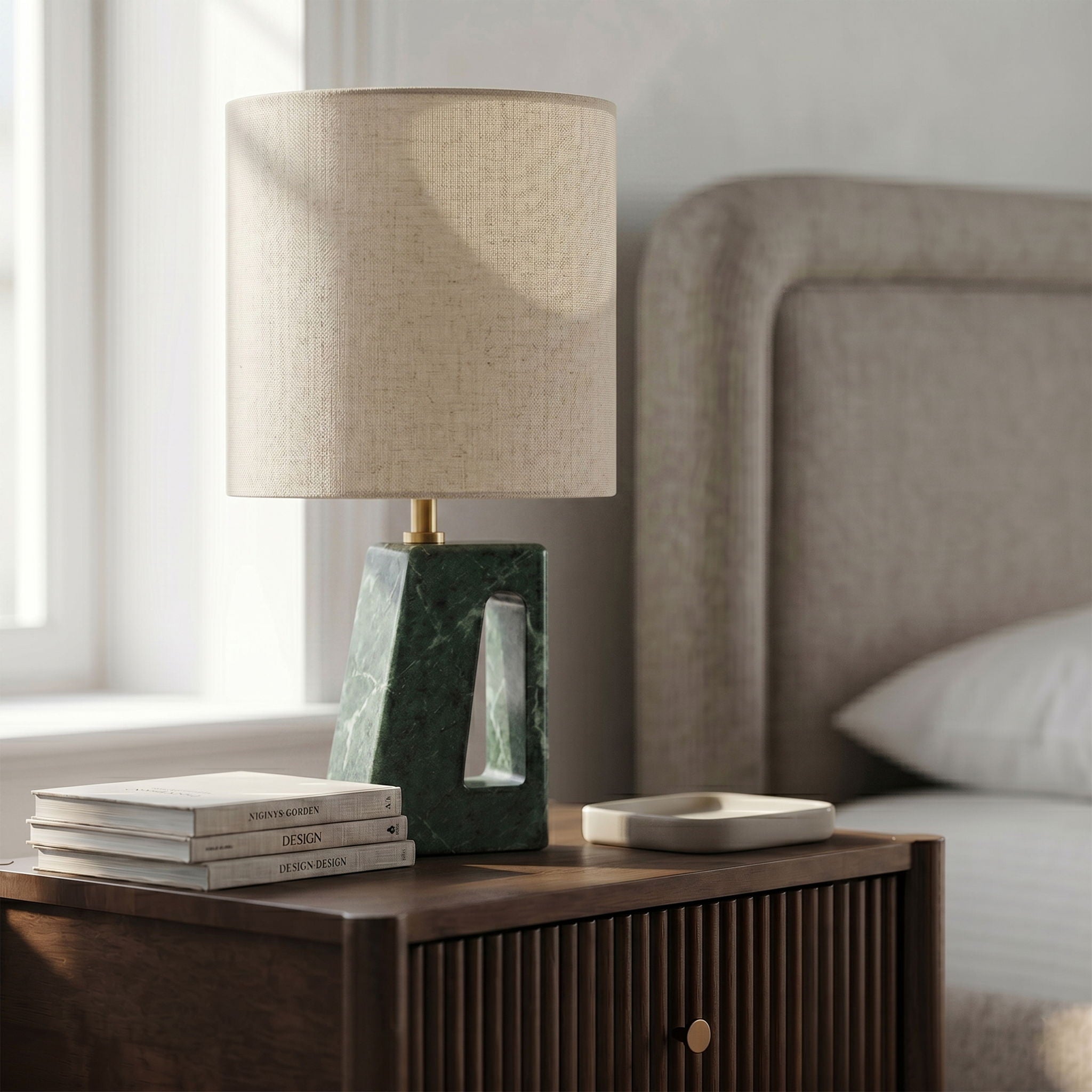 Vellum - Genuine Marble Base And Linen Textured Fabric Shade Table Lamp