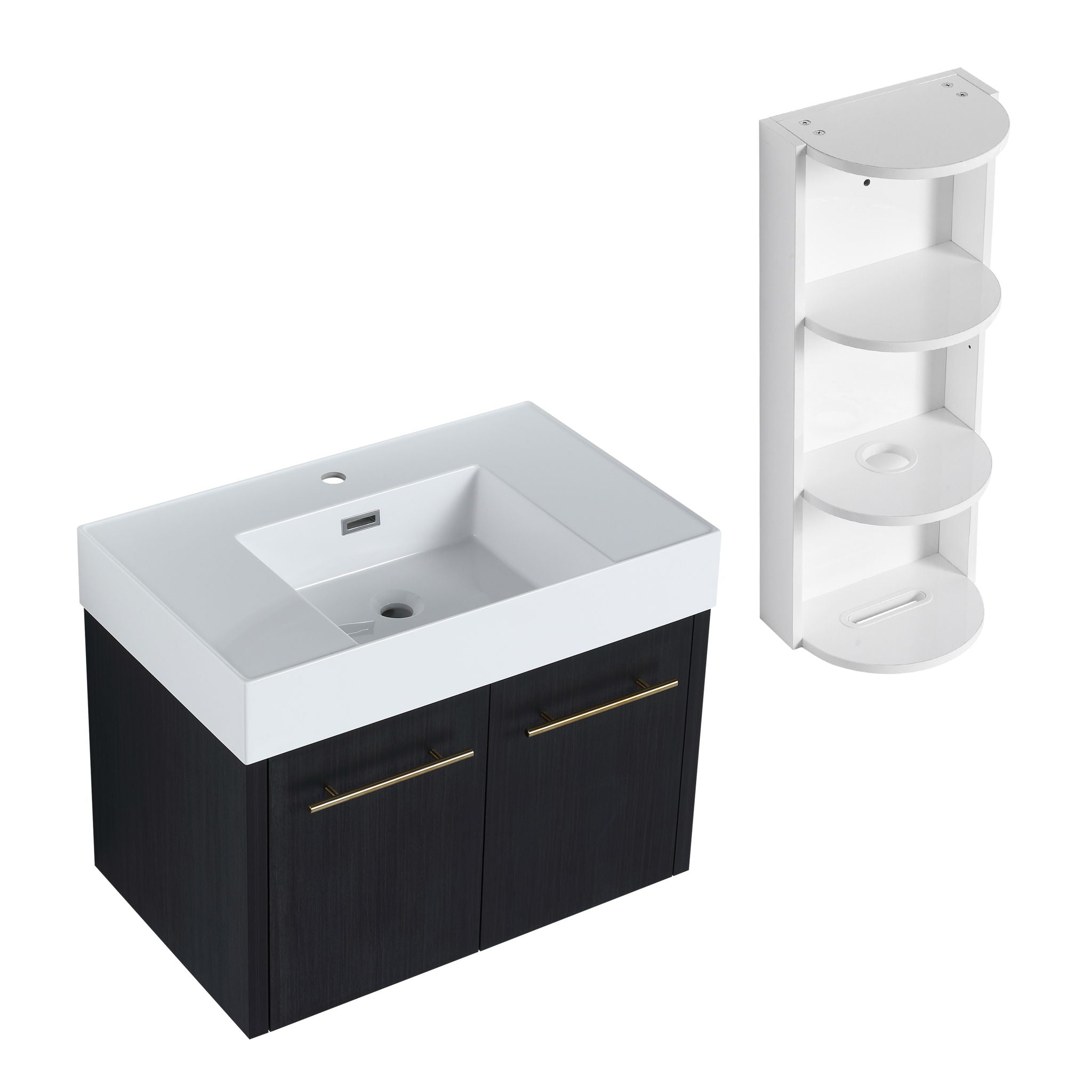 Modern Wall Mounted Bathroom Vanity With Left Sink And Storage Rack