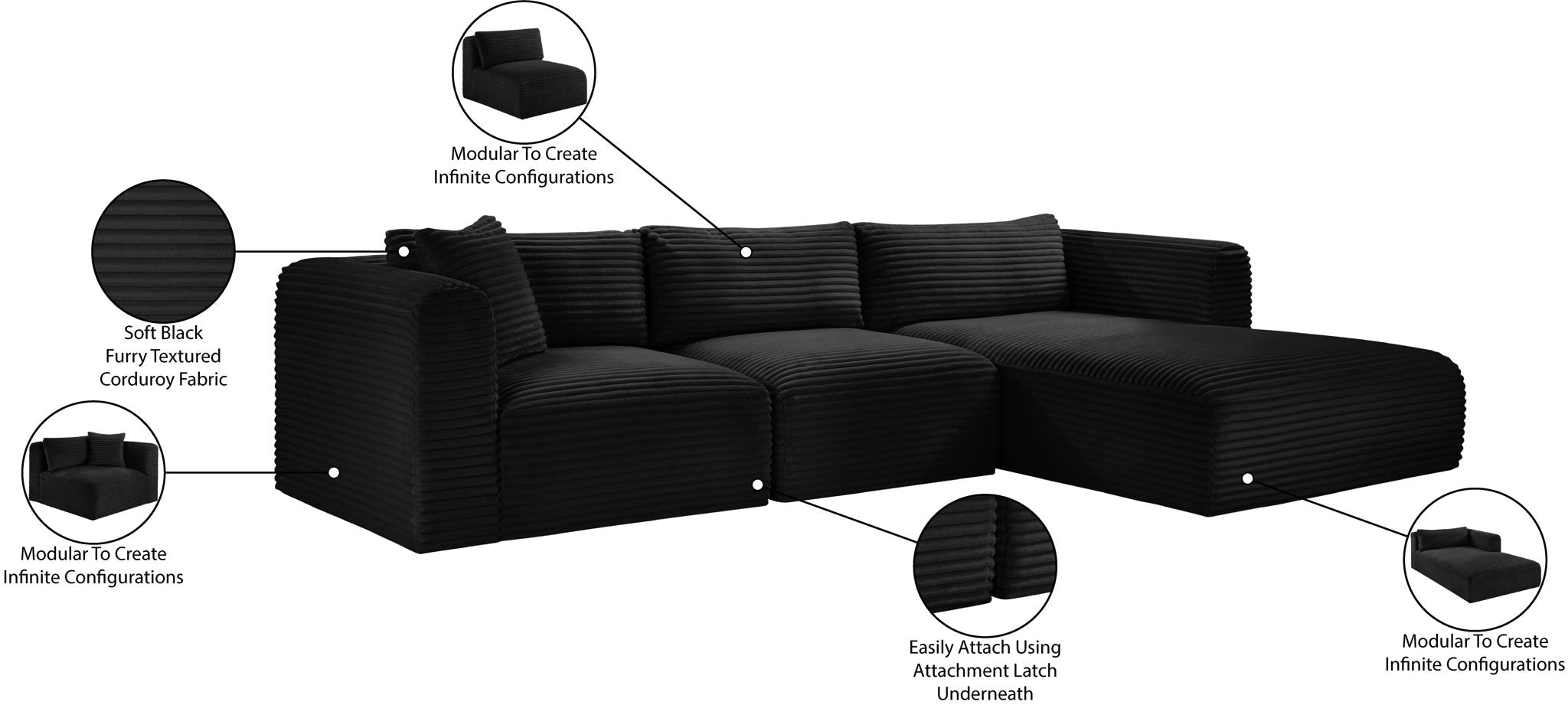 Shaggy - 3 Piece Modular Sectional