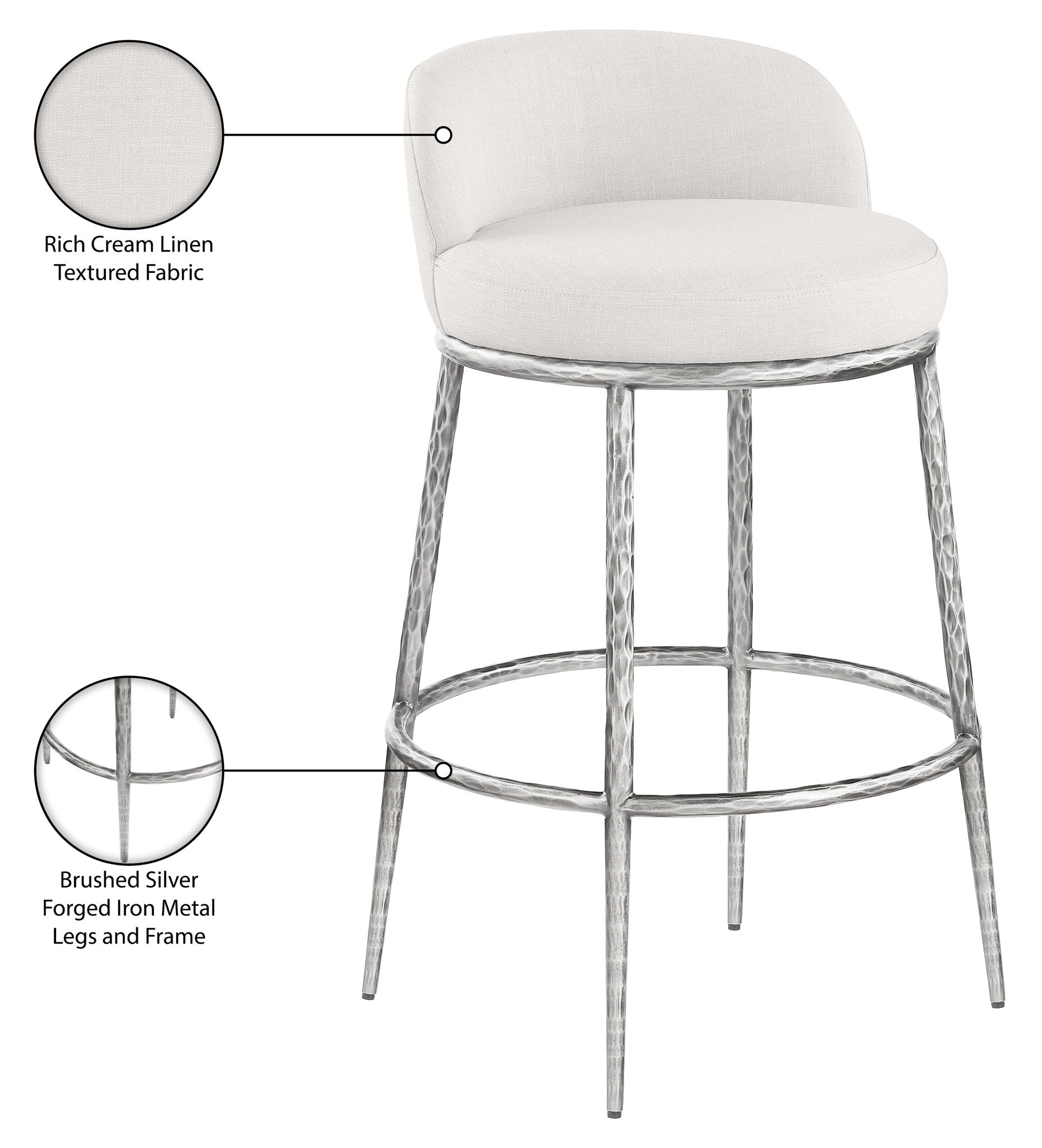 Ferro - Performance Fabric Upholstered Bar Stool - Antique Silver